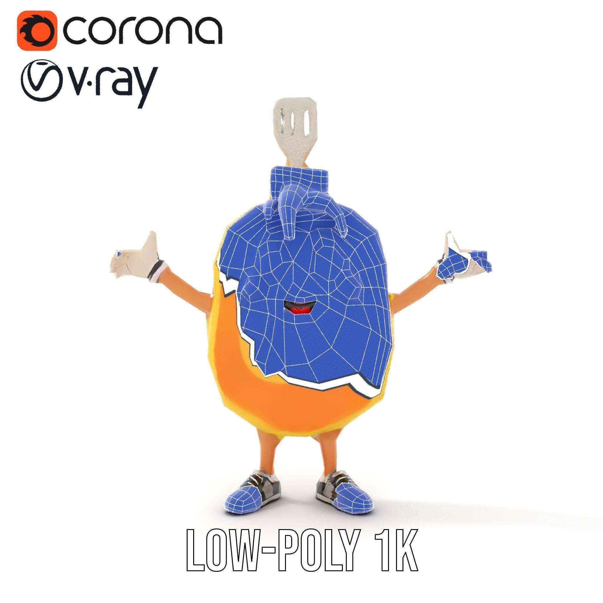 Rigged and Animated Pancake Buddy with Syrup and Spatula Low-poly 3D model_14