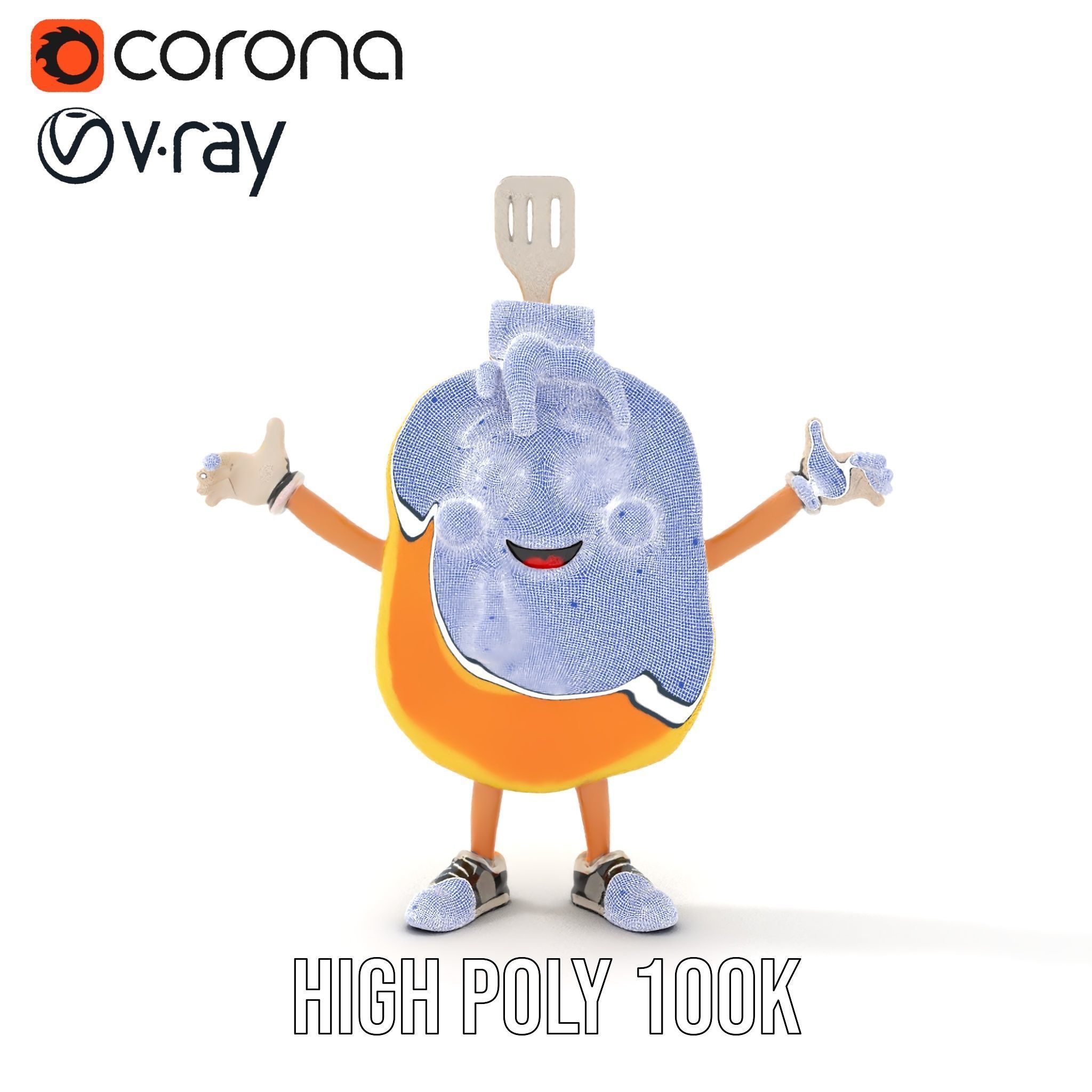 Rigged and Animated Pancake Buddy with Syrup and Spatula Low-poly 3D model_35