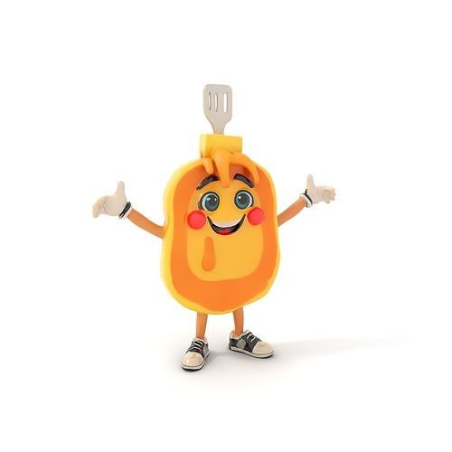 Rigged and Animated Pancake Buddy with Syrup and Spatula Low-poly 3D model