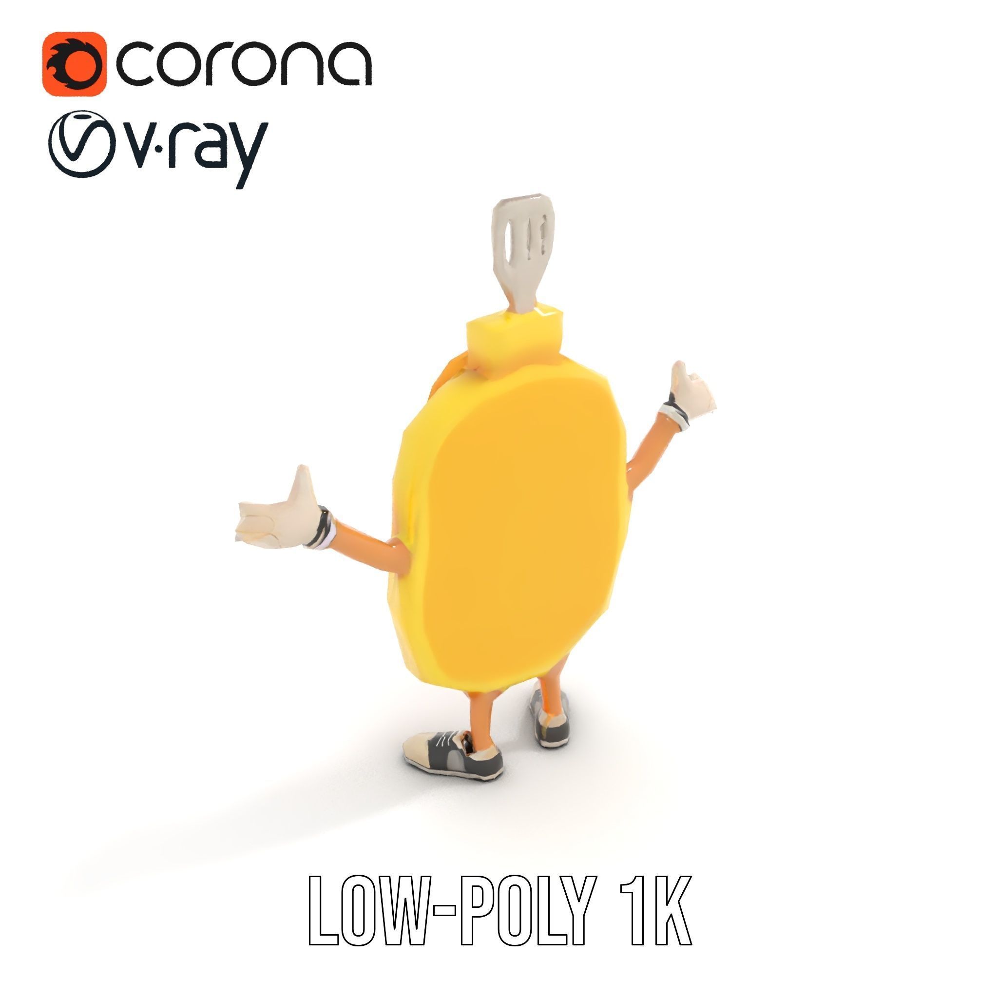 Rigged and Animated Pancake Buddy with Syrup and Spatula Low-poly 3D model_11