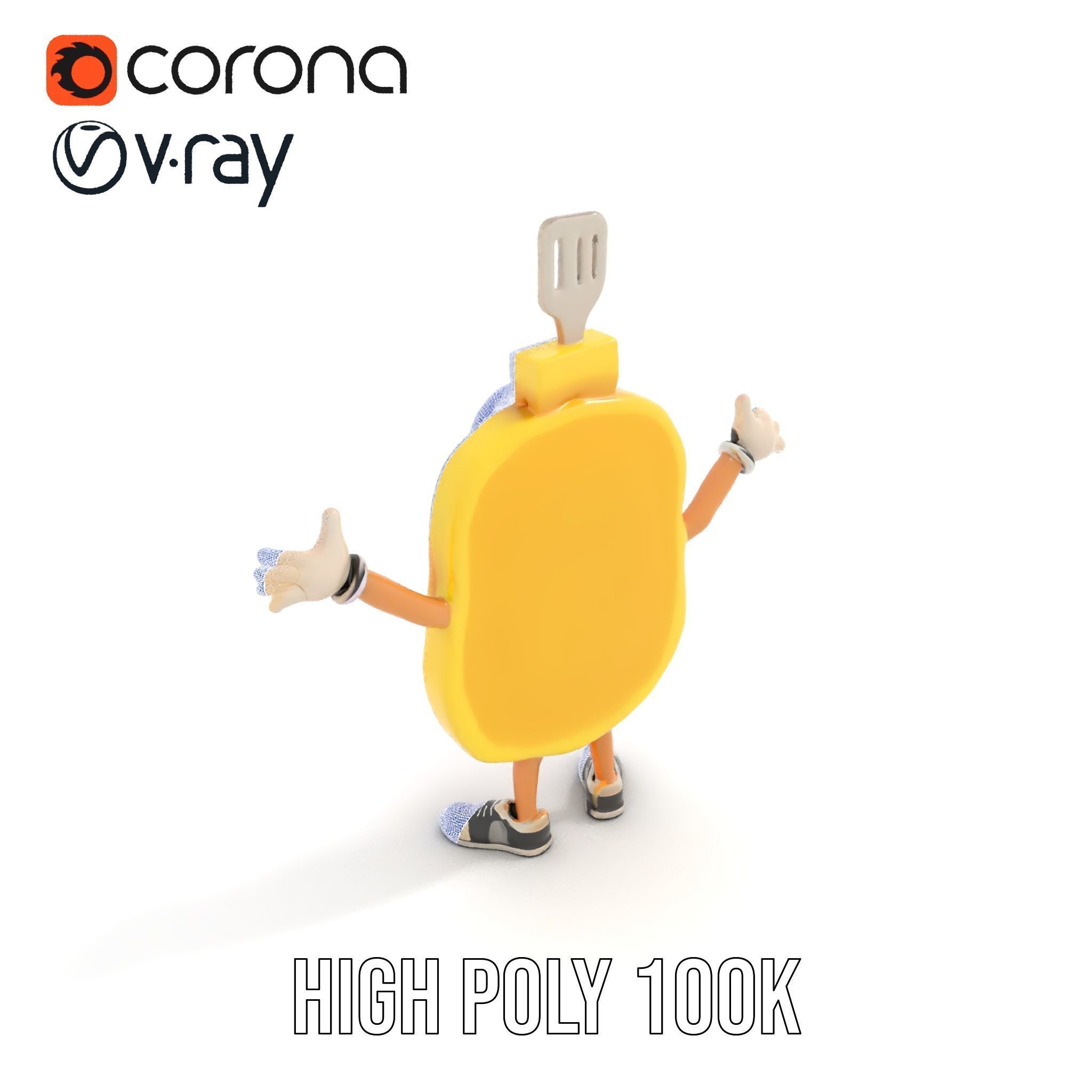 Rigged and Animated Pancake Buddy with Syrup and Spatula Low-poly 3D model_33