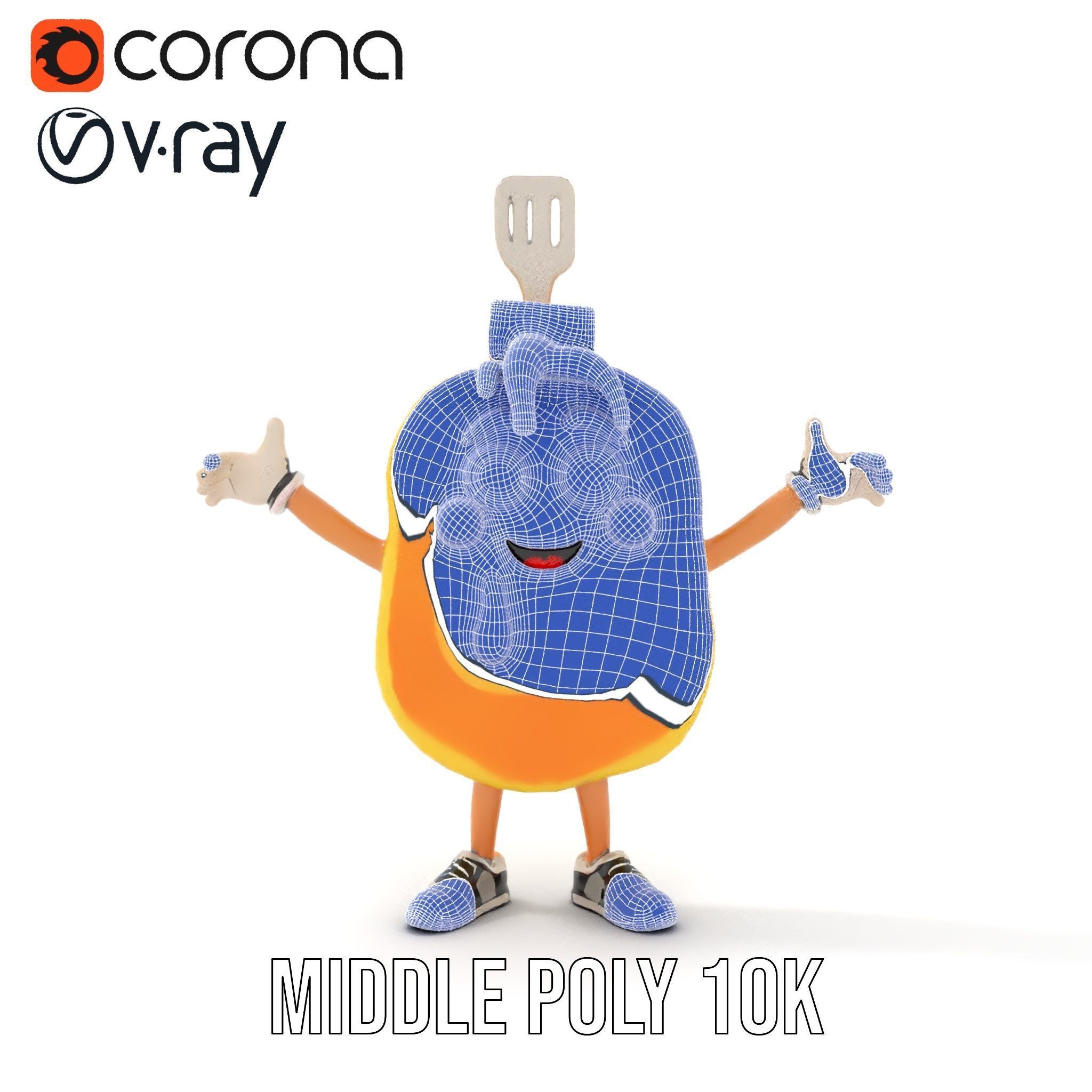 Rigged and Animated Pancake Buddy with Syrup and Spatula Low-poly 3D model_34