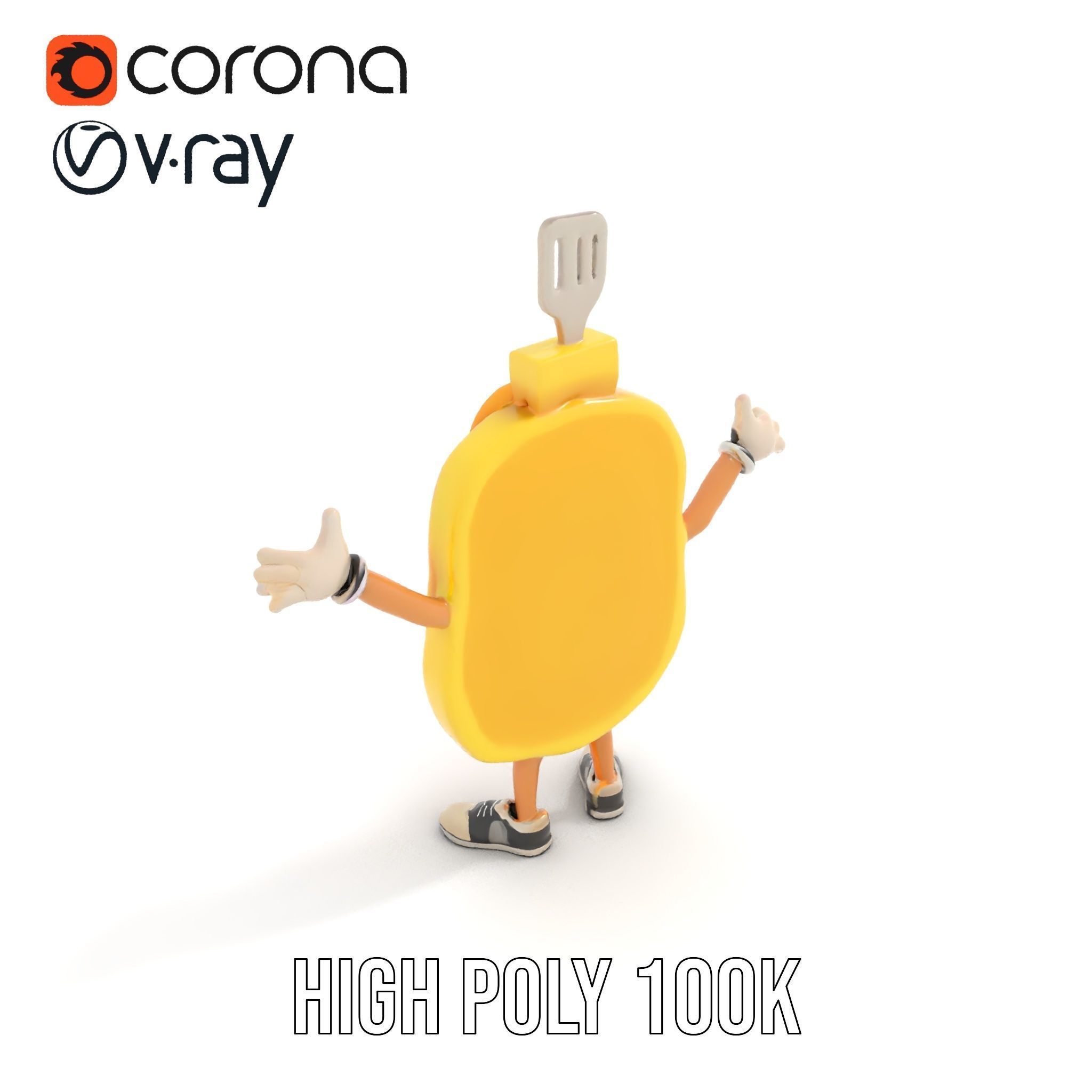 Rigged and Animated Pancake Buddy with Syrup and Spatula Low-poly 3D model_15