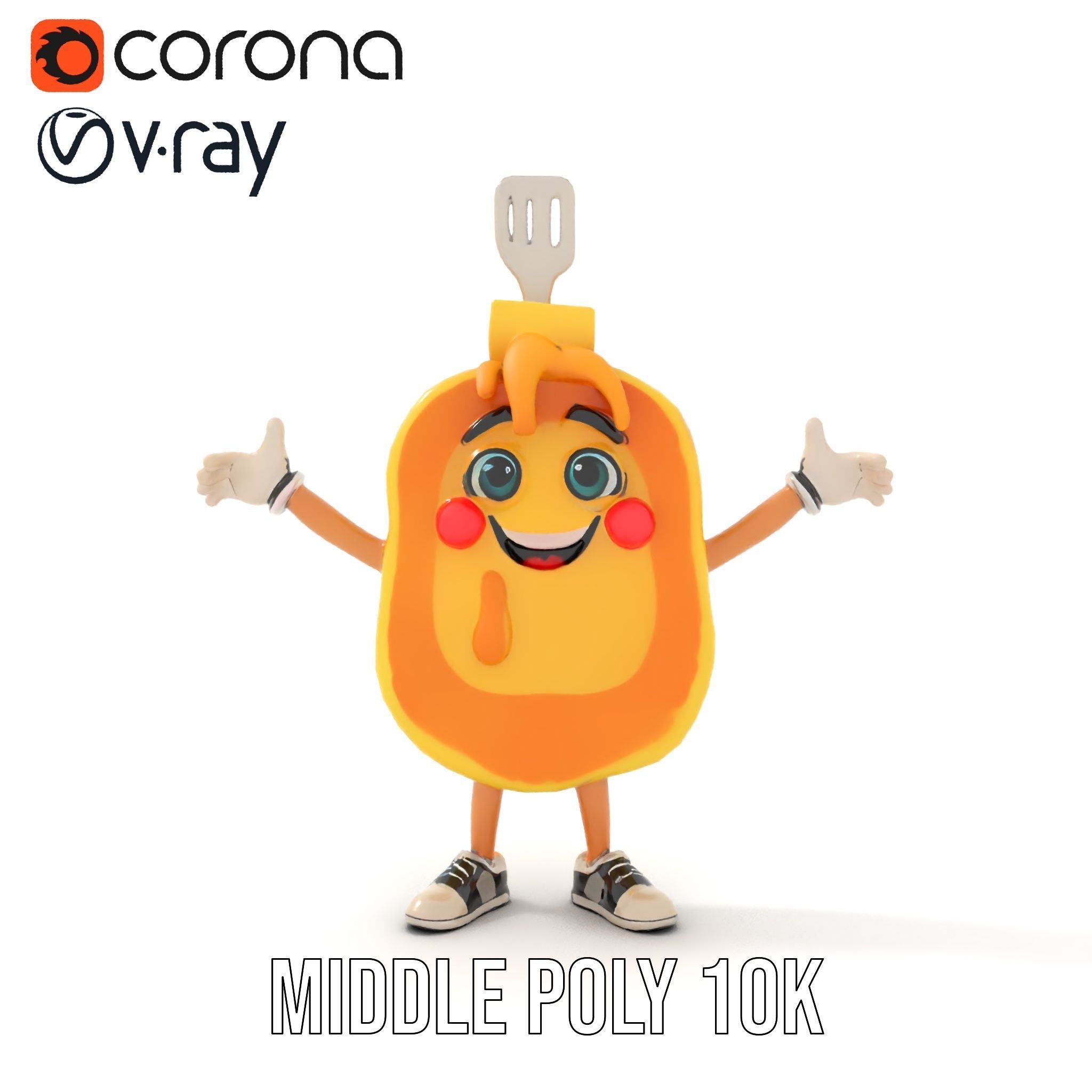 Rigged and Animated Pancake Buddy with Syrup and Spatula Low-poly 3D model_21