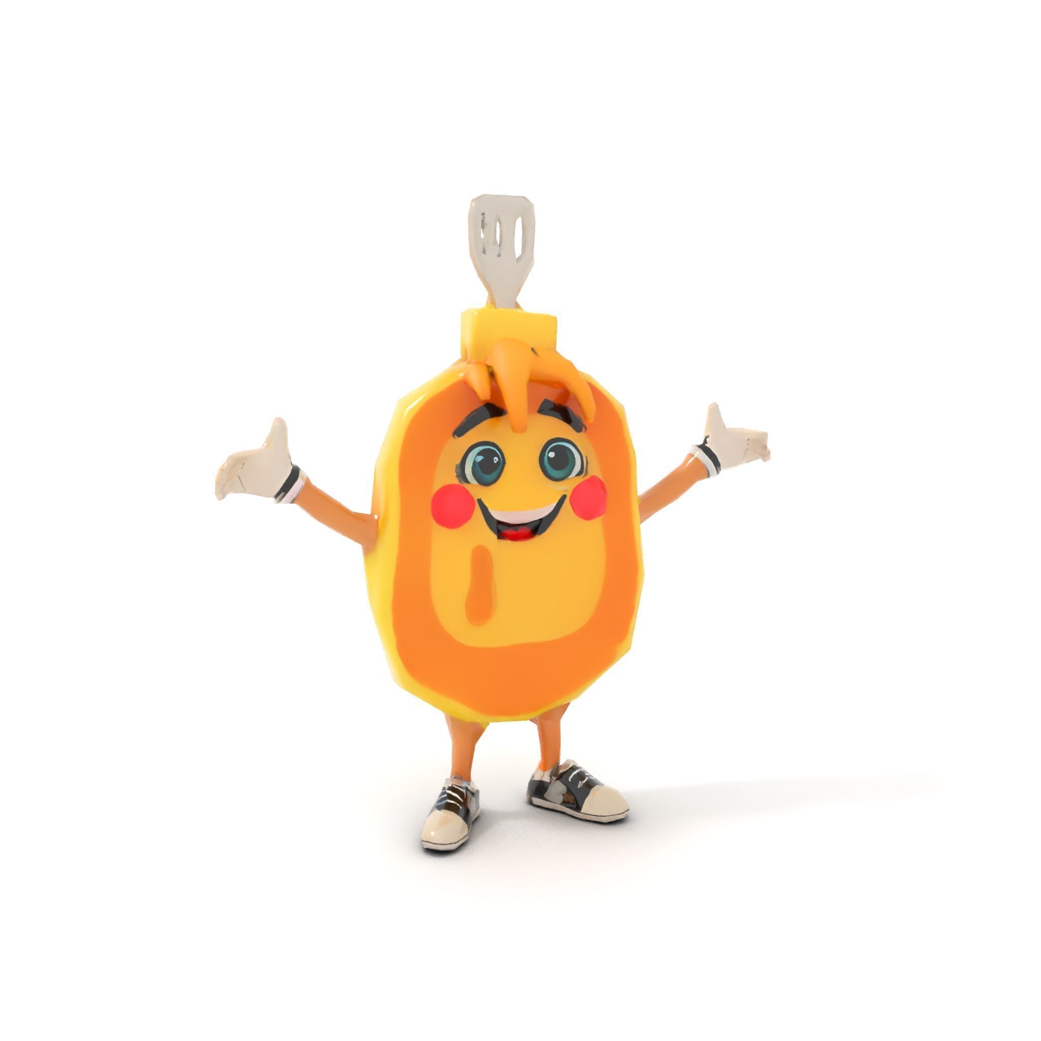Rigged and Animated Pancake Buddy with Syrup and Spatula Low-poly 3D model_7