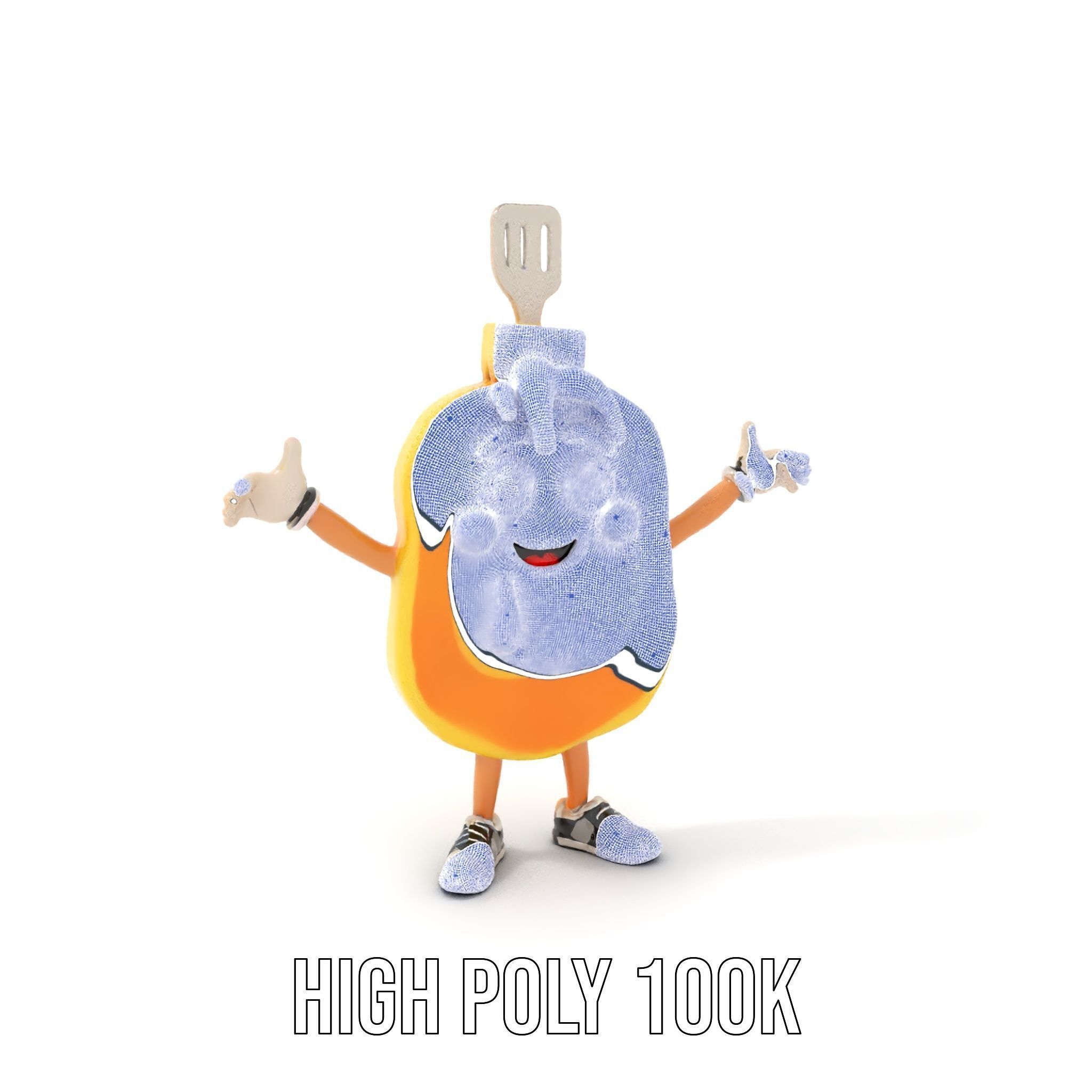 Rigged and Animated Pancake Buddy with Syrup and Spatula Low-poly 3D model_4