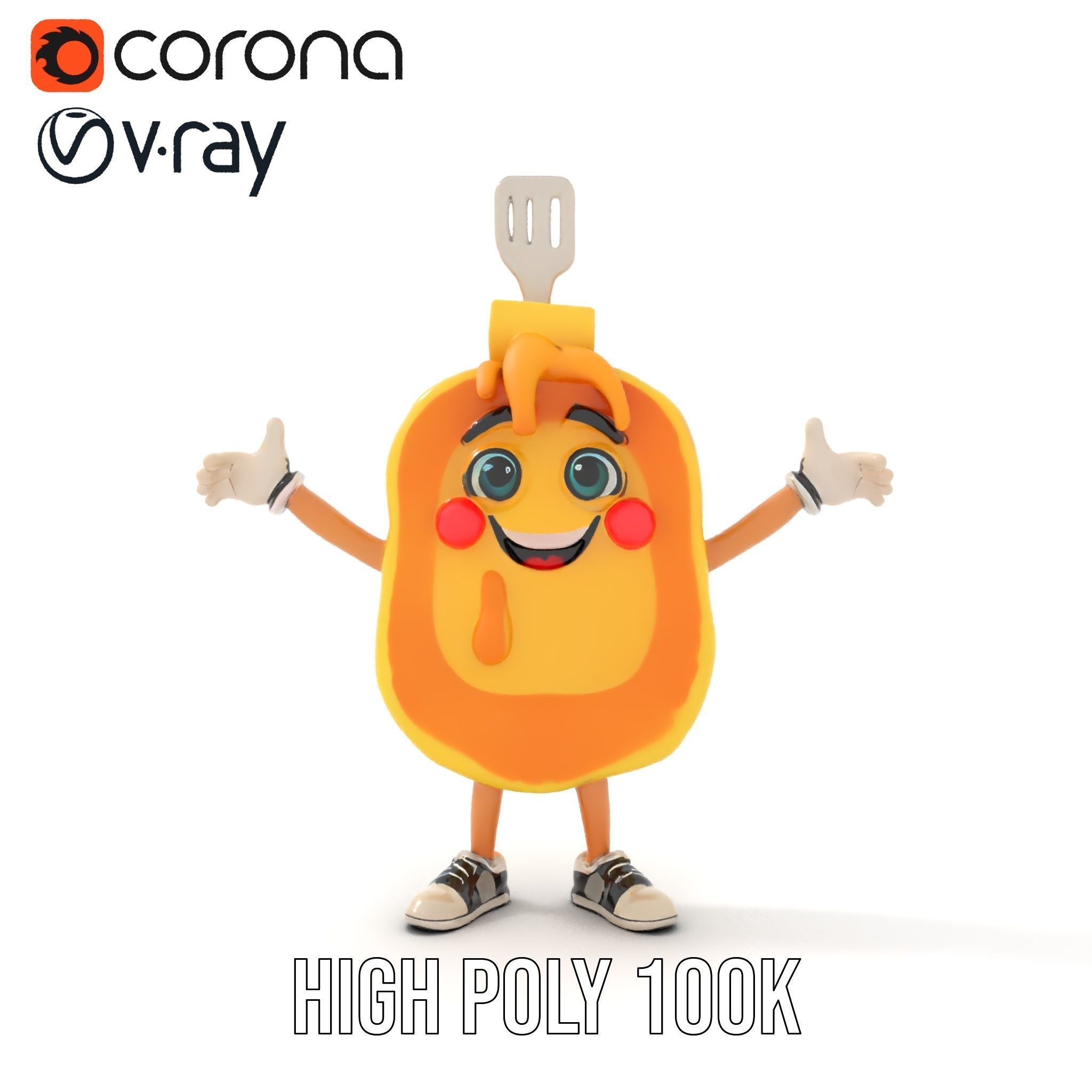 Rigged and Animated Pancake Buddy with Syrup and Spatula Low-poly 3D model_20