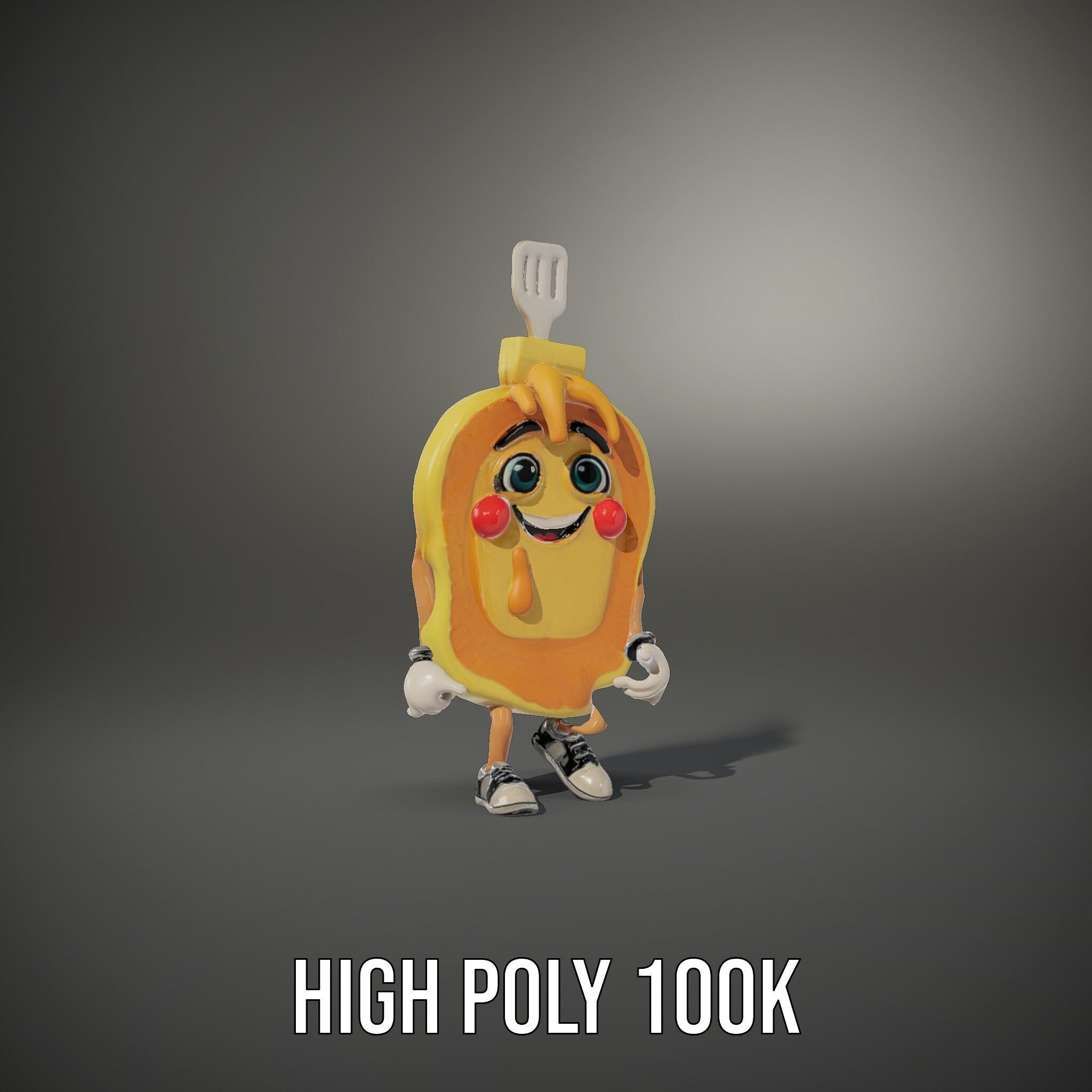 Rigged and Animated Pancake Buddy with Syrup and Spatula Low-poly 3D model_9