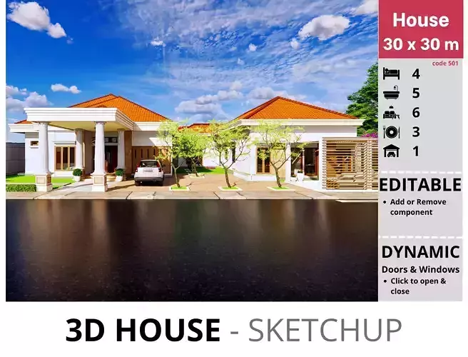 House 30x30m code 501- Sketchup 3D model 3D model