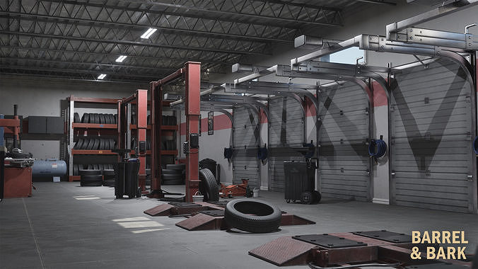 Tire Repair Shop Environment Low-poly 3D model