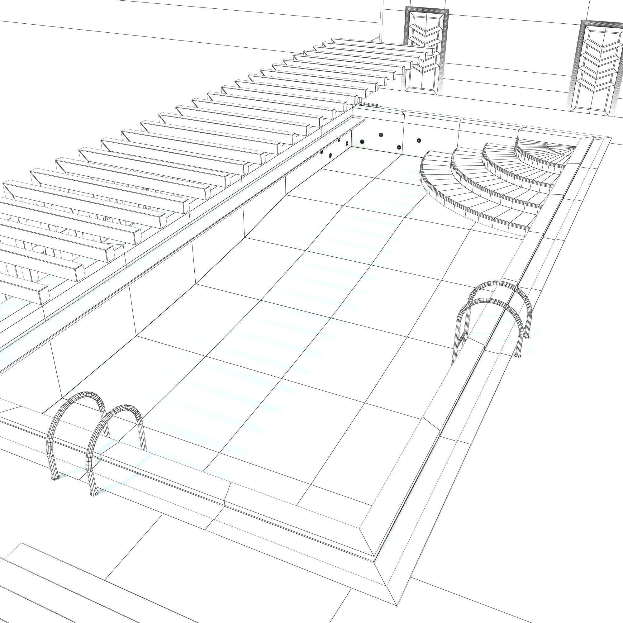 Condominium Apartment Complex with Swimming Pool 3D model_16