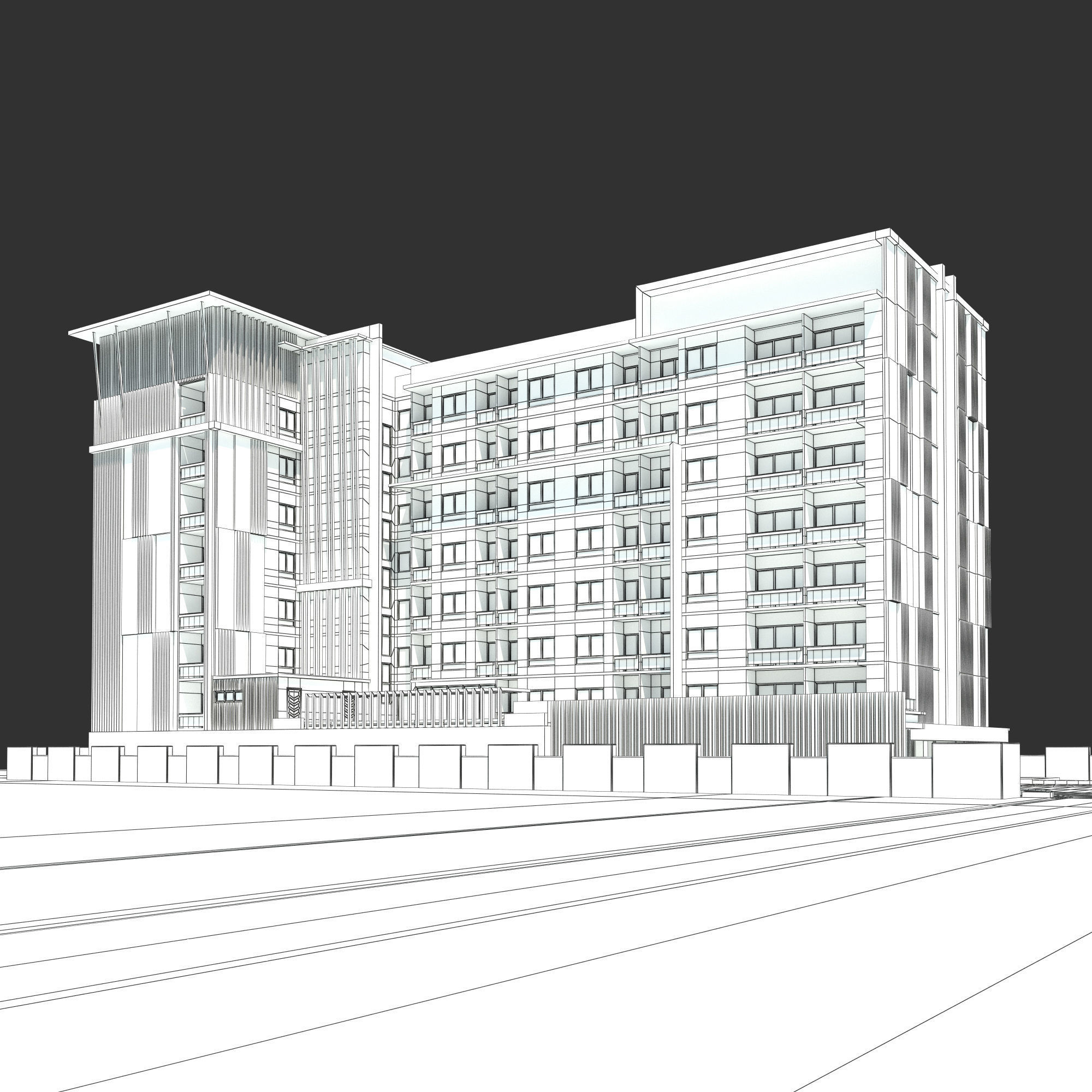 Condominium Apartment Complex with Swimming Pool 3D model_10
