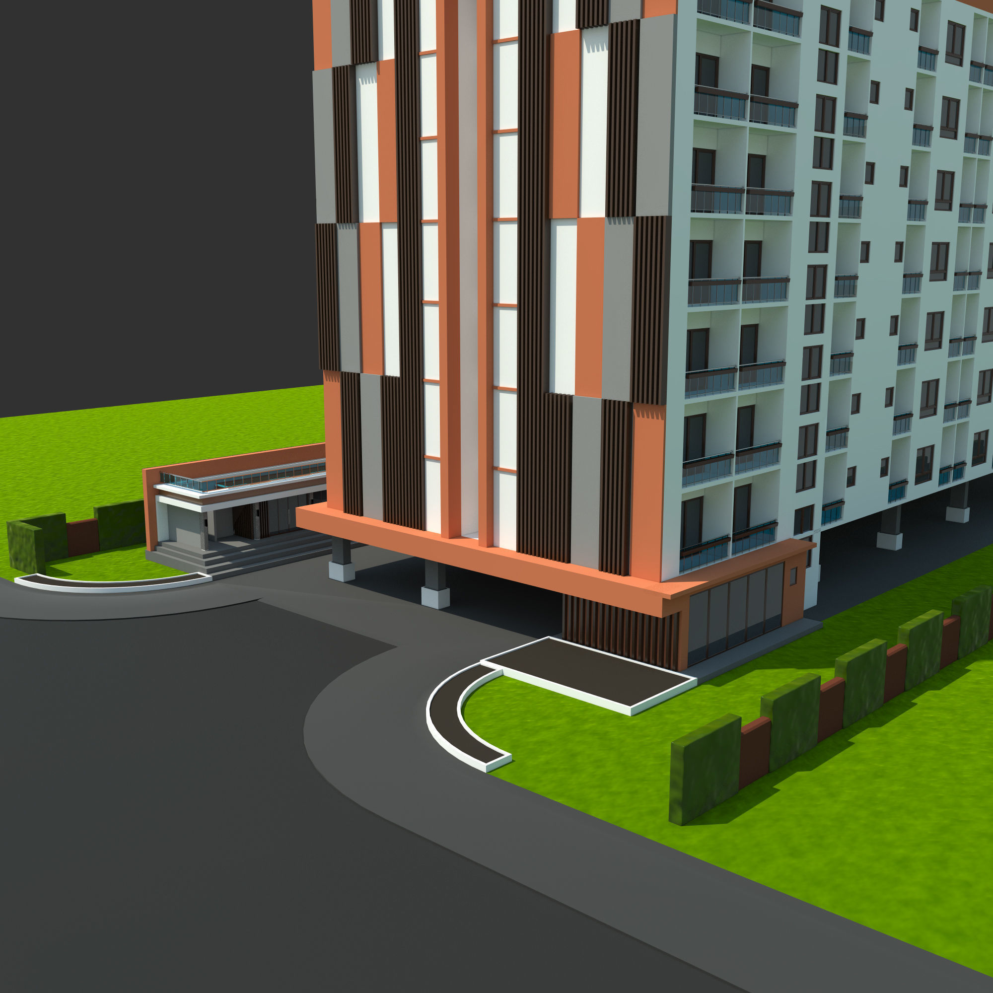 Condominium Apartment Complex with Swimming Pool 3D model_6