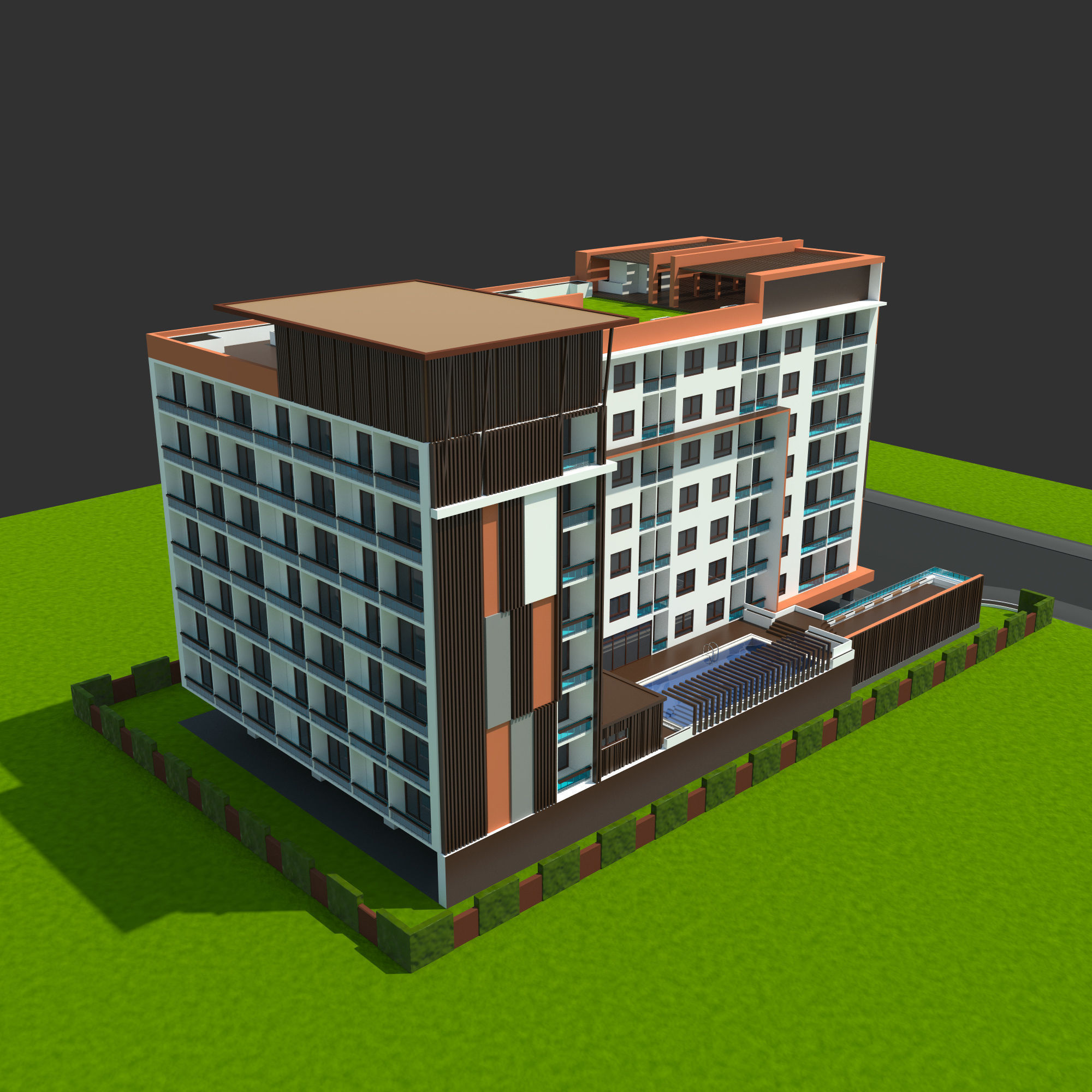 Condominium Apartment Complex with Swimming Pool 3D model_3