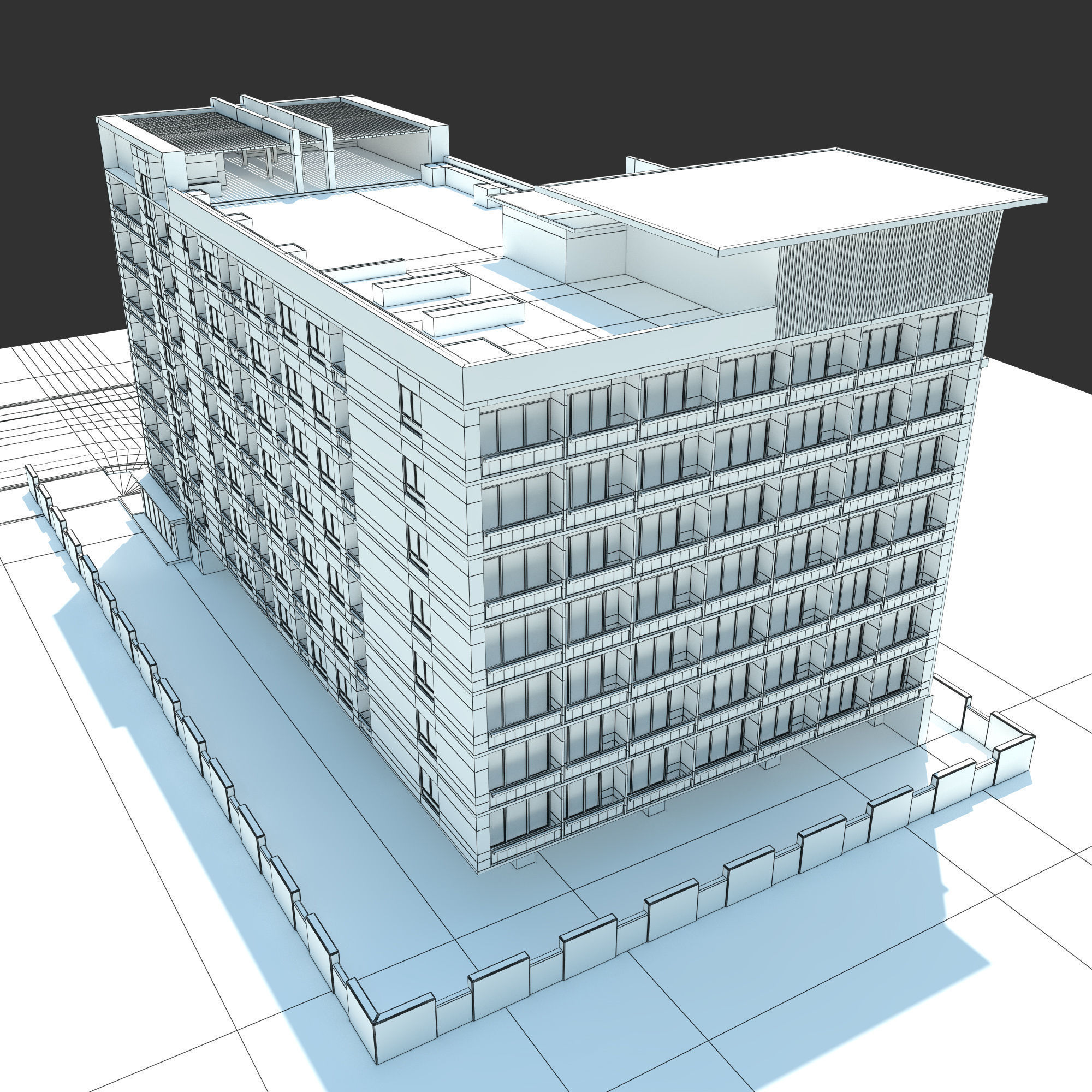 Condominium Apartment Complex with Swimming Pool 3D model_11