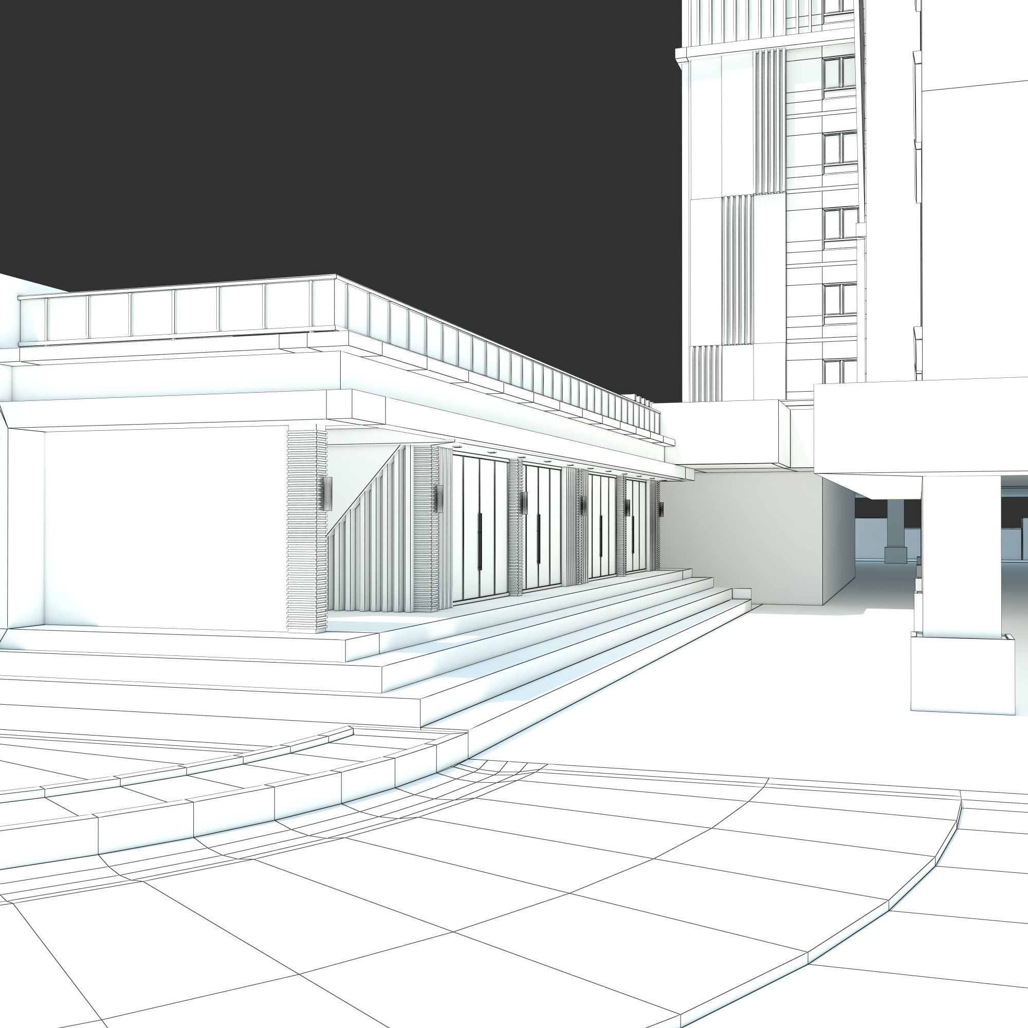 Condominium Apartment Complex with Swimming Pool 3D model_14