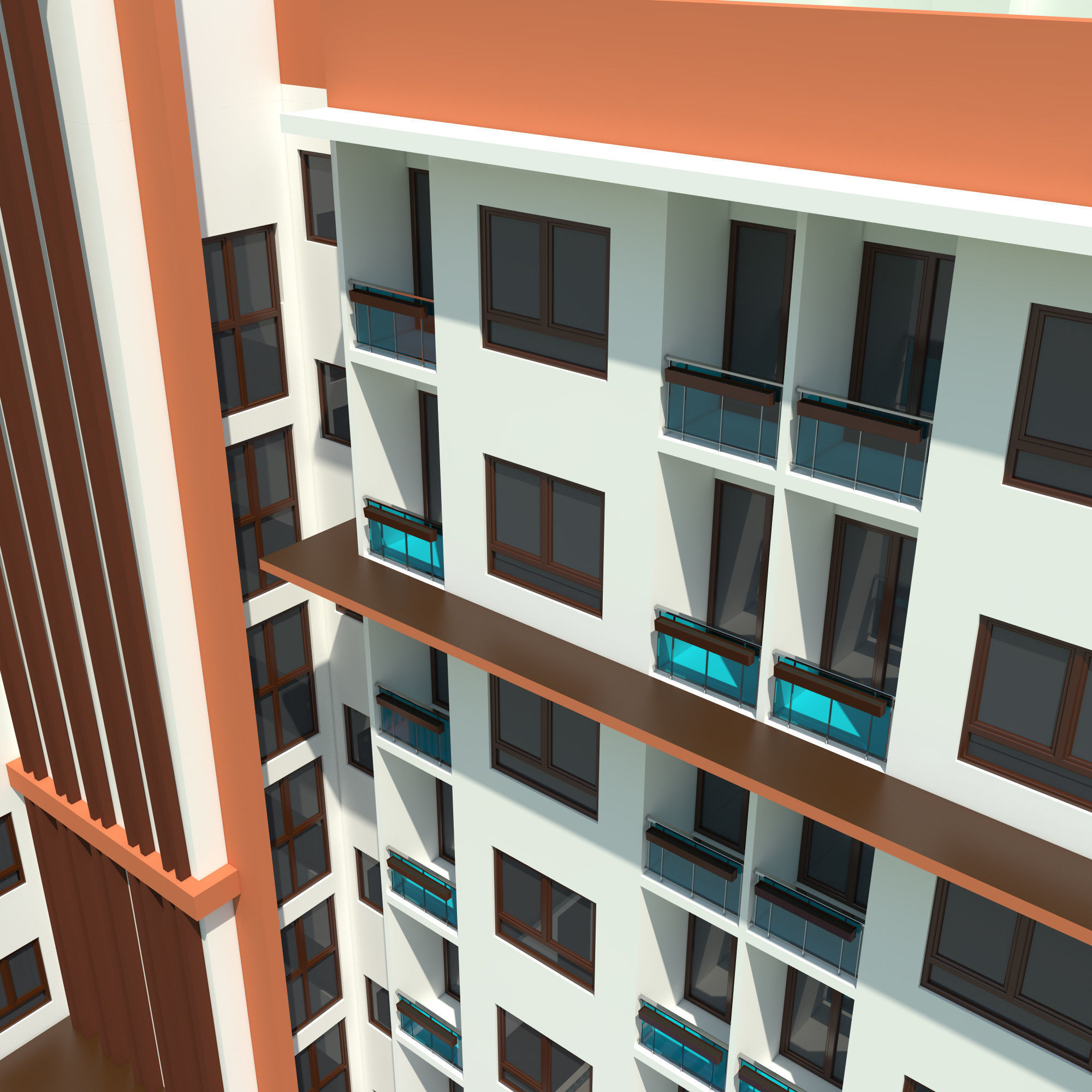 Condominium Apartment Complex with Swimming Pool 3D model_9