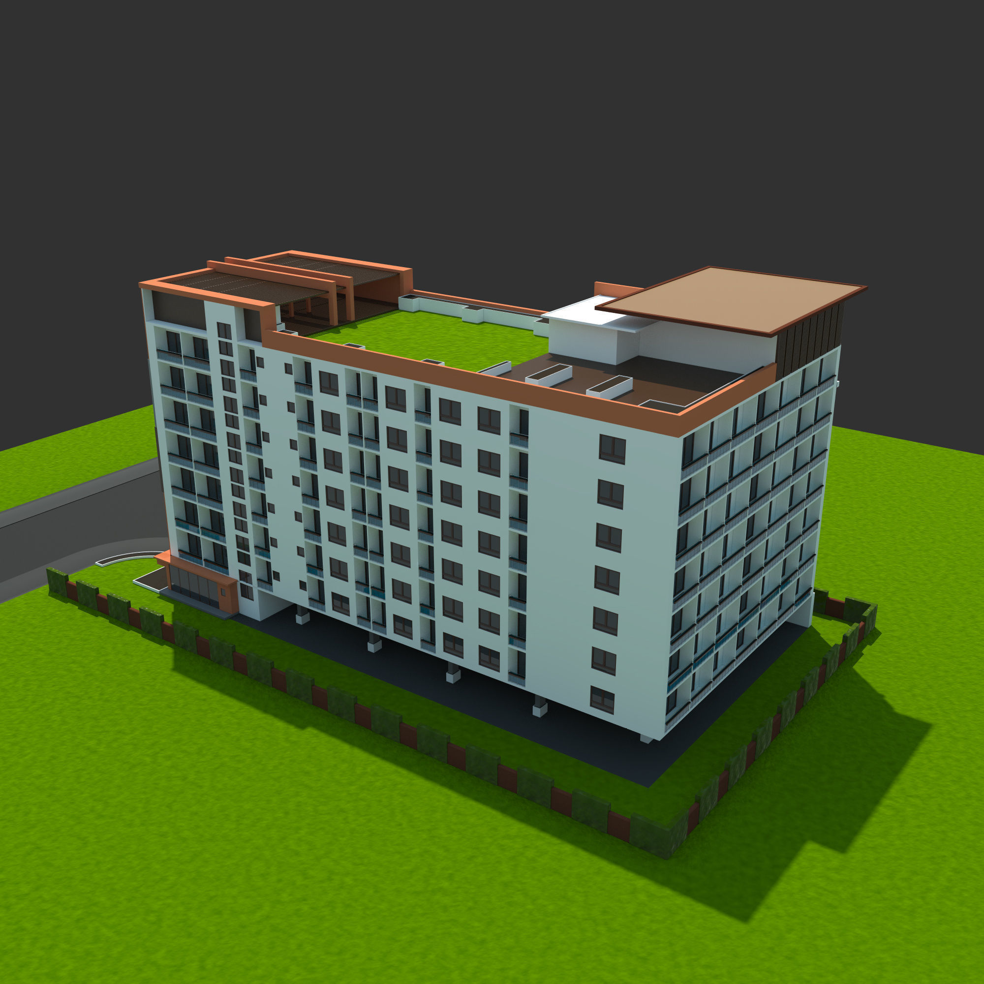 Condominium Apartment Complex with Swimming Pool 3D model_1