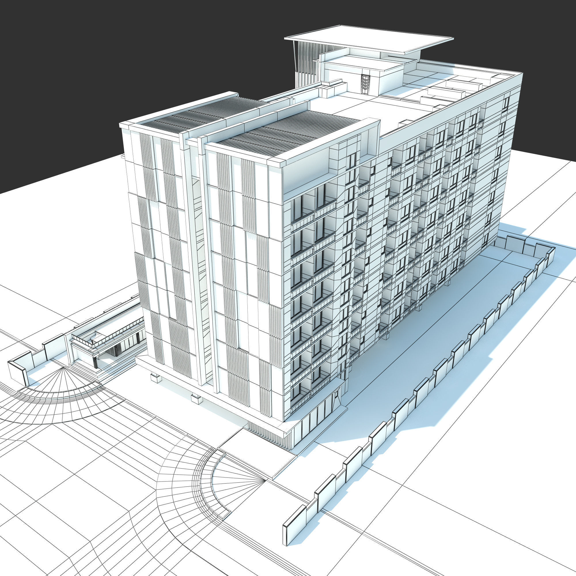 Condominium Apartment Complex with Swimming Pool 3D model_12