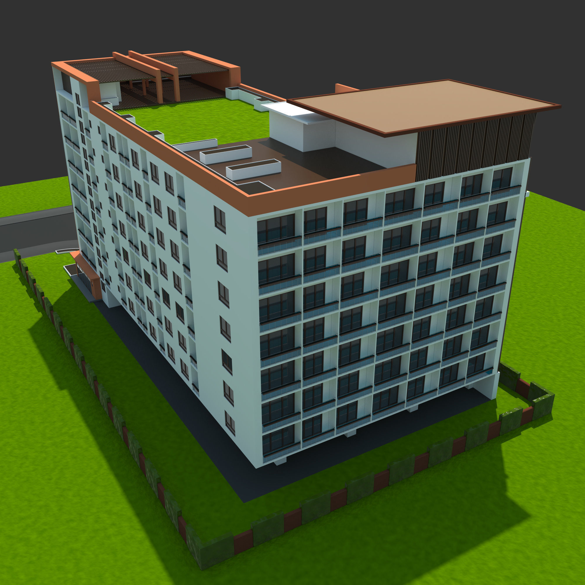 Condominium Apartment Complex with Swimming Pool 3D model_4