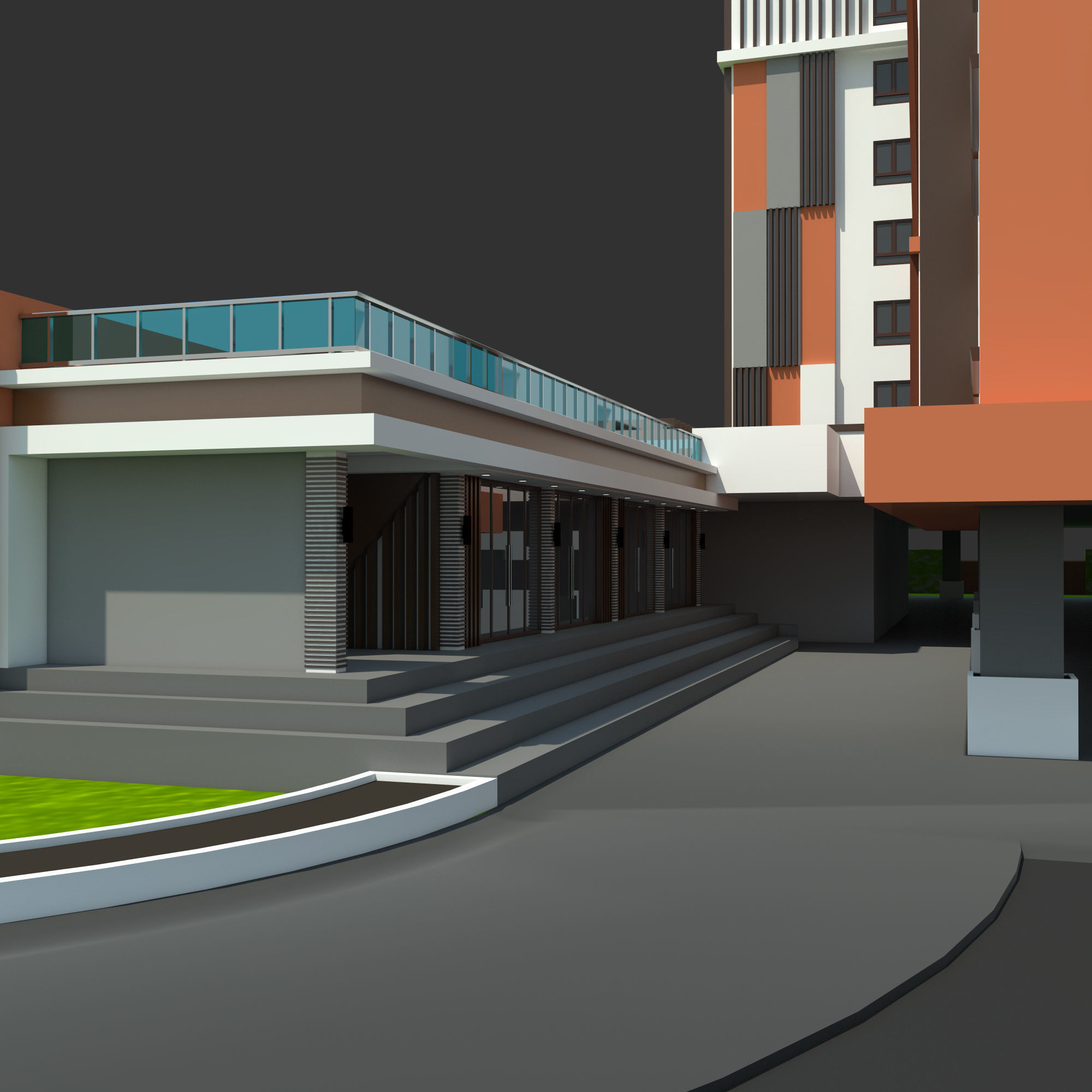 Condominium Apartment Complex with Swimming Pool 3D model_7