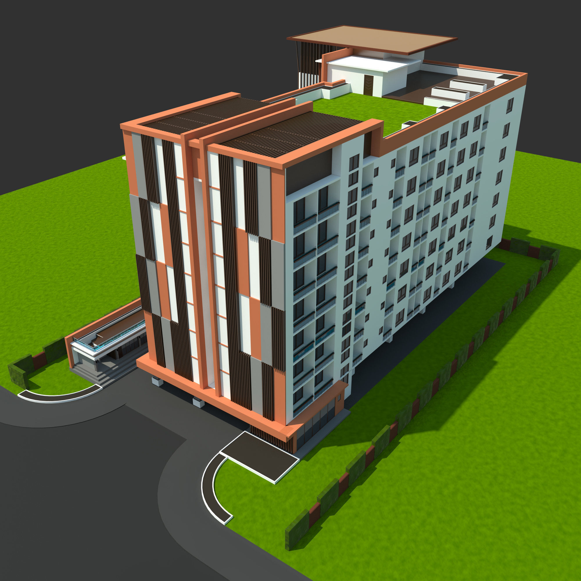 Condominium Apartment Complex with Swimming Pool 3D model_5