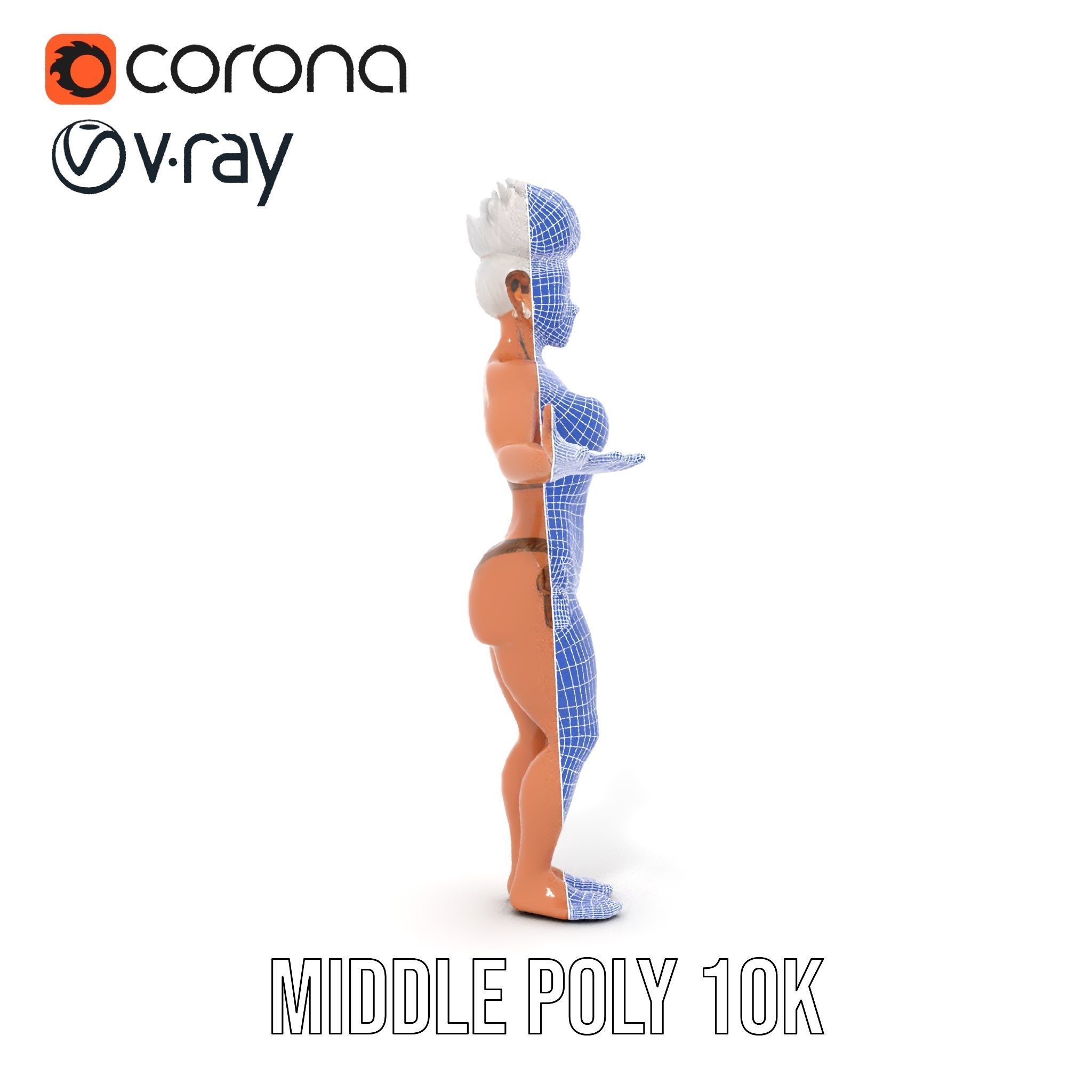 Fierce Warrior Woman Rigged and Animated with White Hair Low-poly 3D model_27