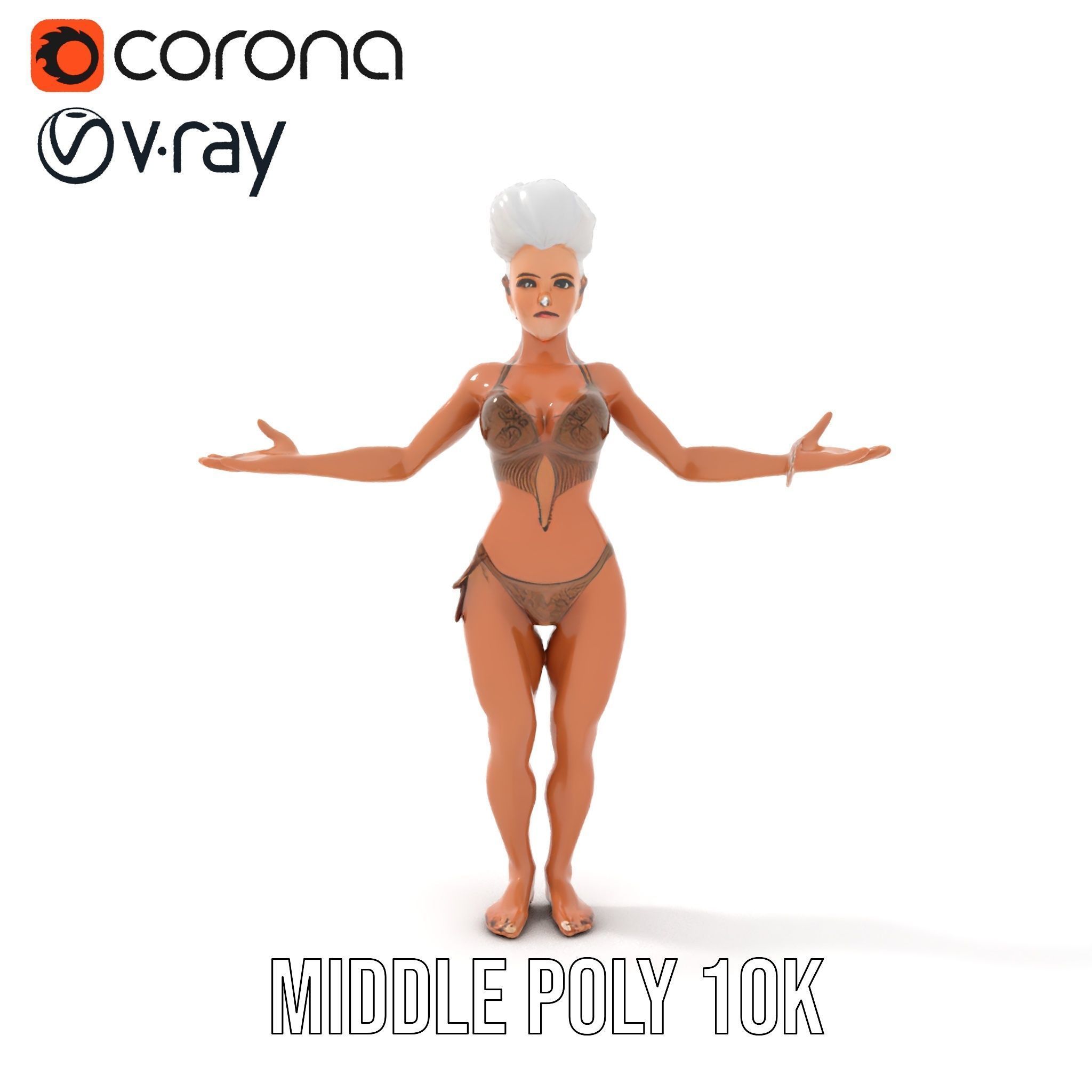 Fierce Warrior Woman Rigged and Animated with White Hair Low-poly 3D model_24
