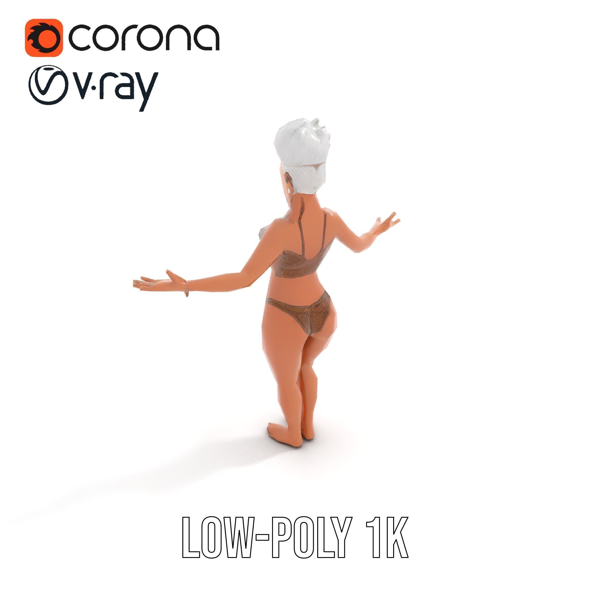 Fierce Warrior Woman Rigged and Animated with White Hair Low-poly 3D model_10