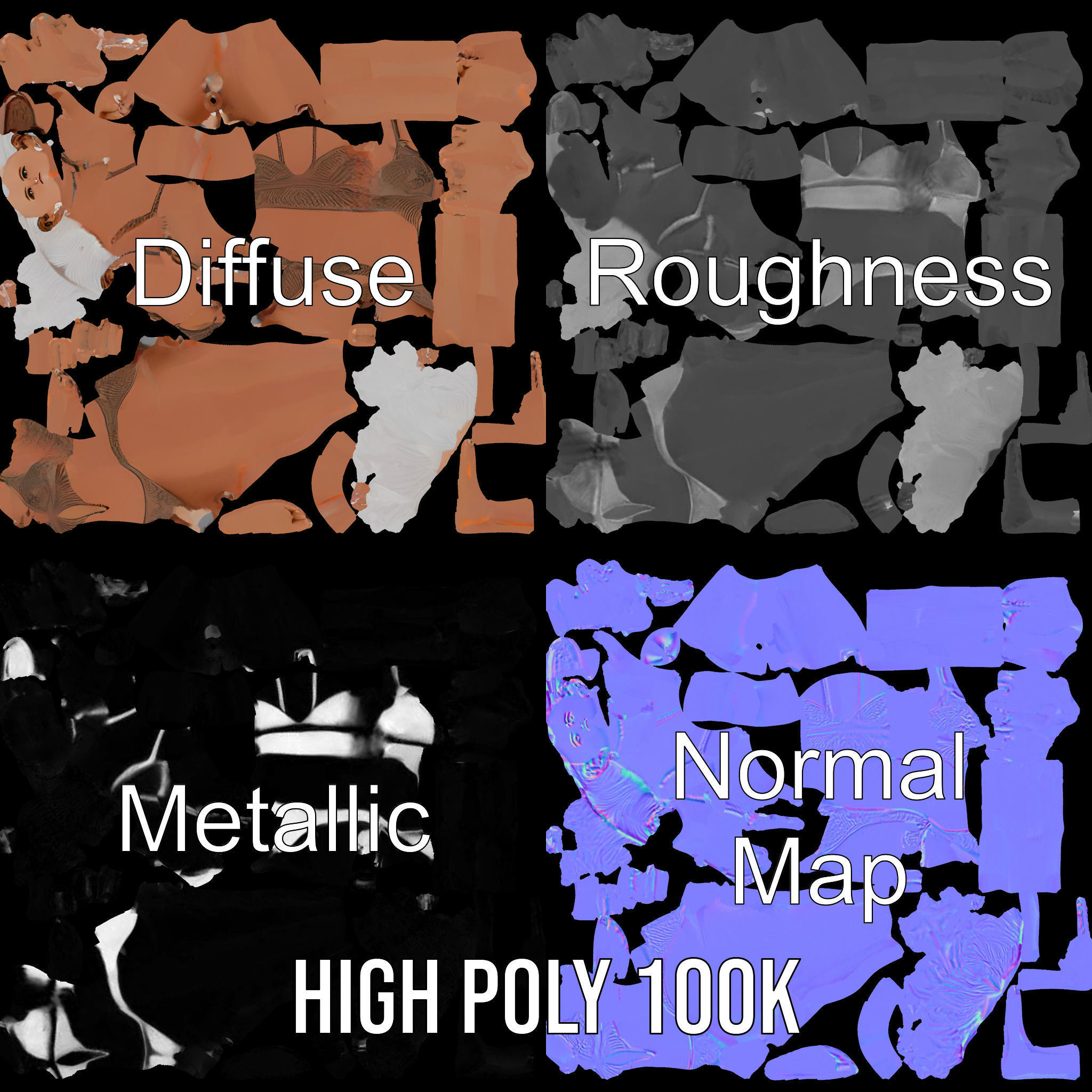 Fierce Warrior Woman Rigged and Animated with White Hair Low-poly 3D model_3