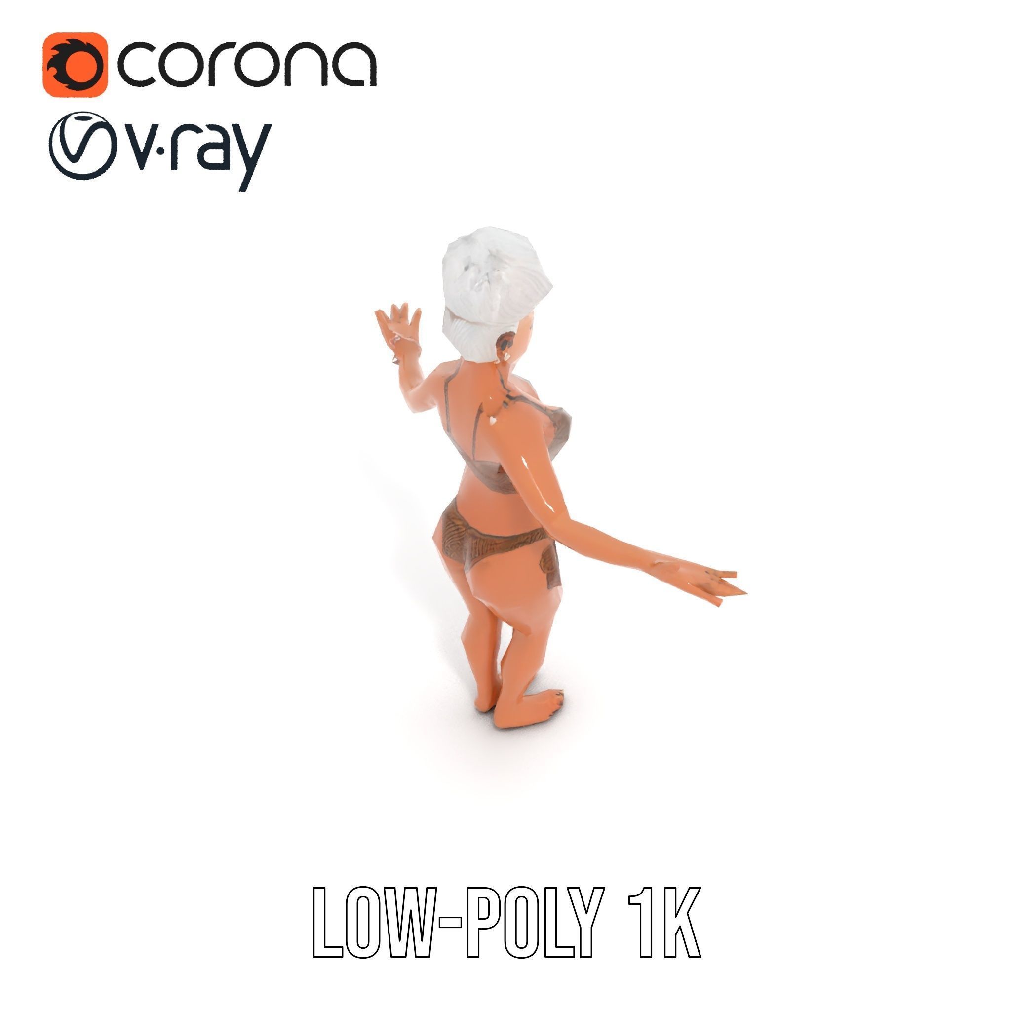 Fierce Warrior Woman Rigged and Animated with White Hair Low-poly 3D model_7