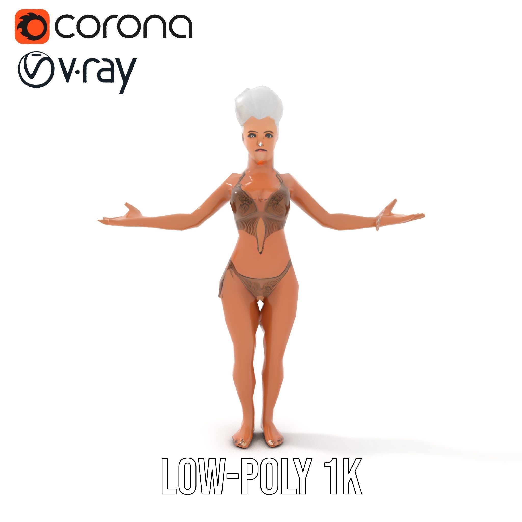 Fierce Warrior Woman Rigged and Animated with White Hair Low-poly 3D model_25
