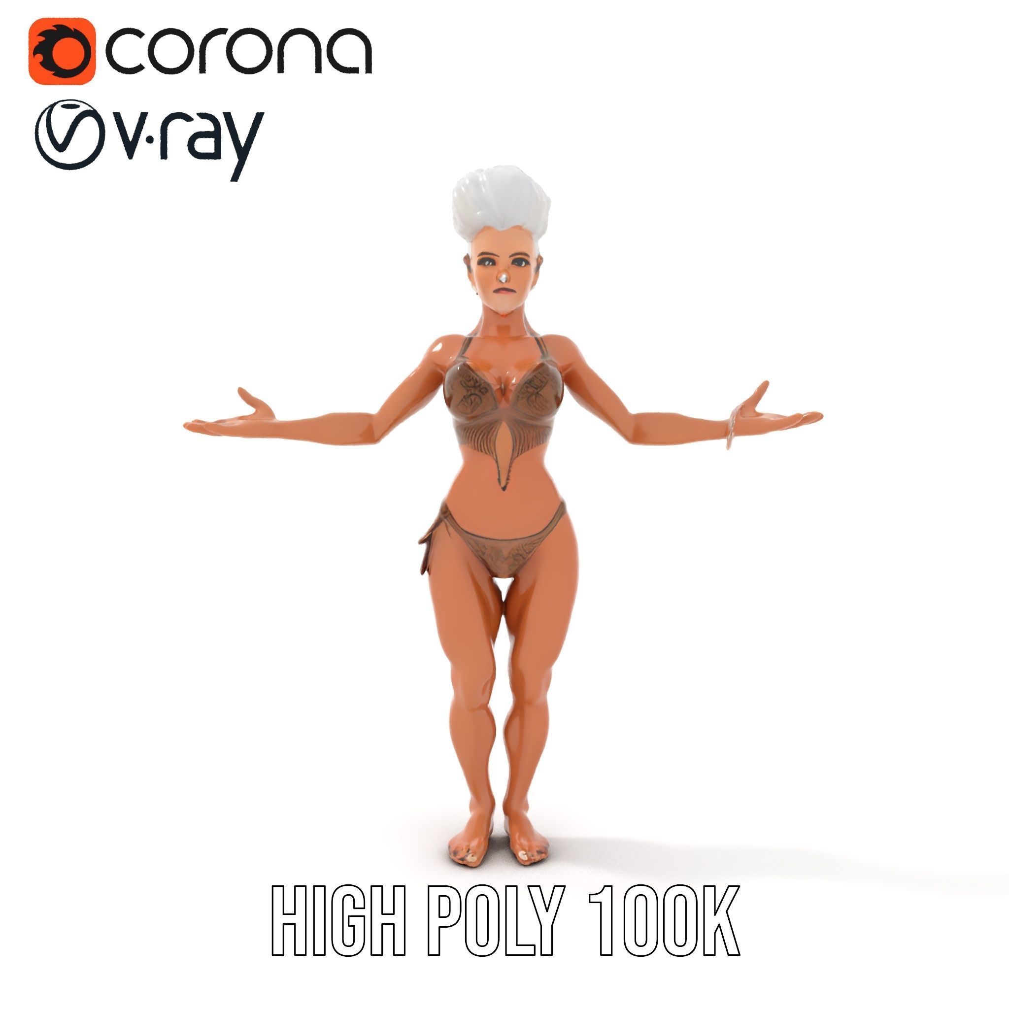 Fierce Warrior Woman Rigged and Animated with White Hair Low-poly 3D model_14
