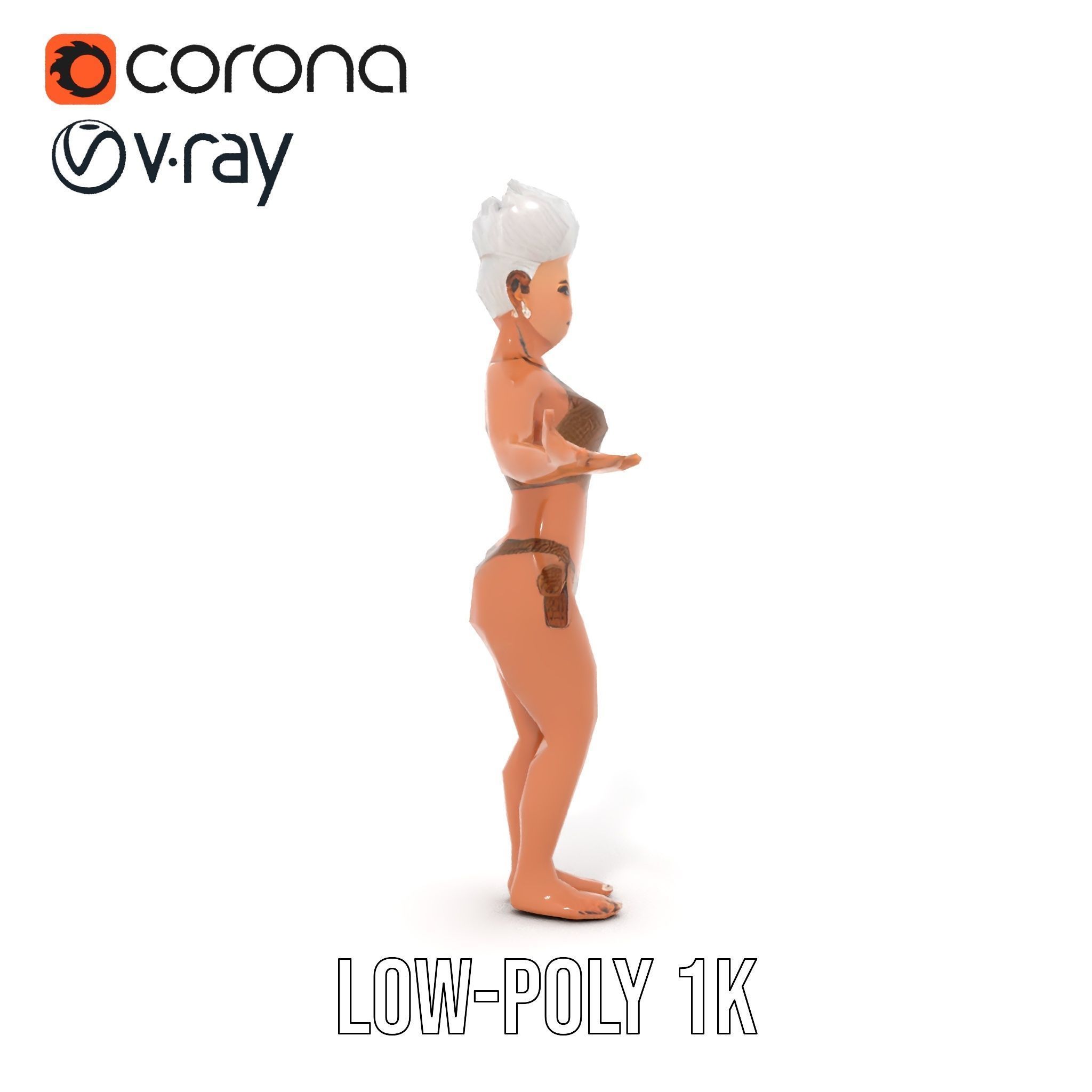 Fierce Warrior Woman Rigged and Animated with White Hair Low-poly 3D model_16