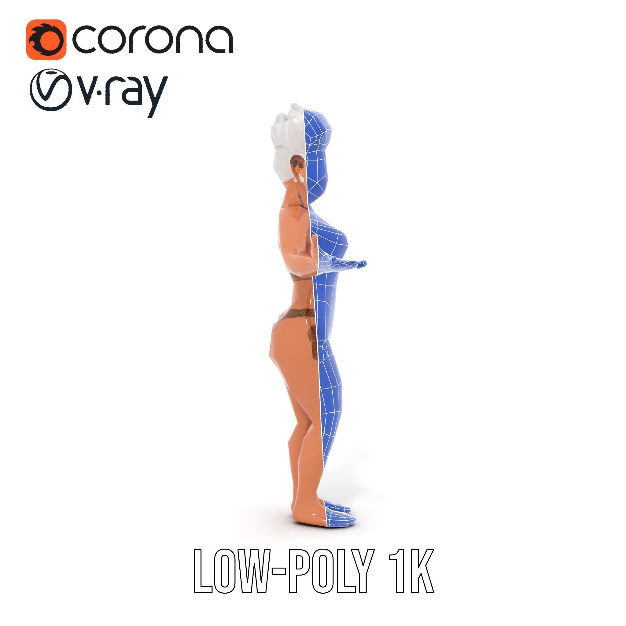 Fierce Warrior Woman Rigged and Animated with White Hair Low-poly 3D model_31