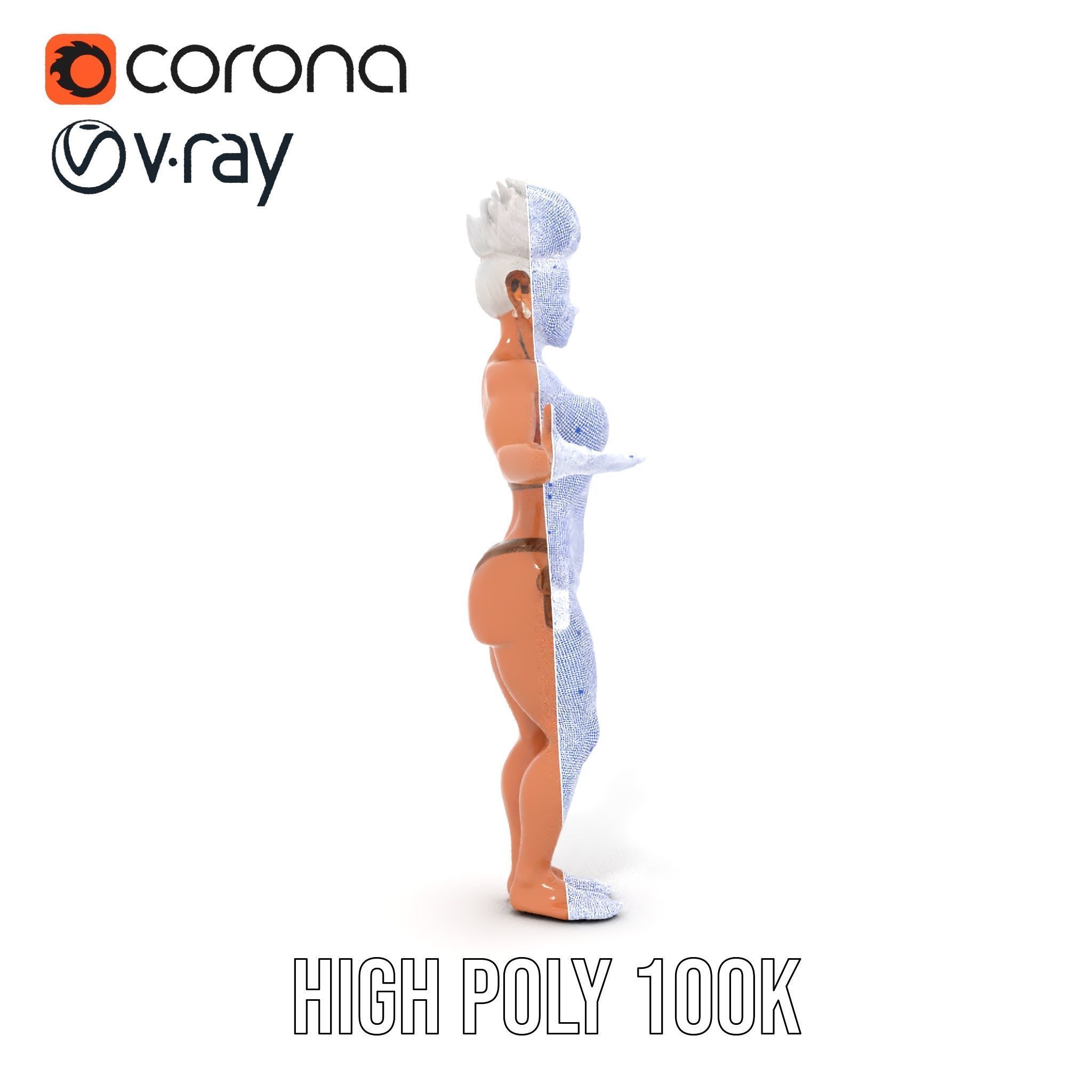 Fierce Warrior Woman Rigged and Animated with White Hair Low-poly 3D model_36