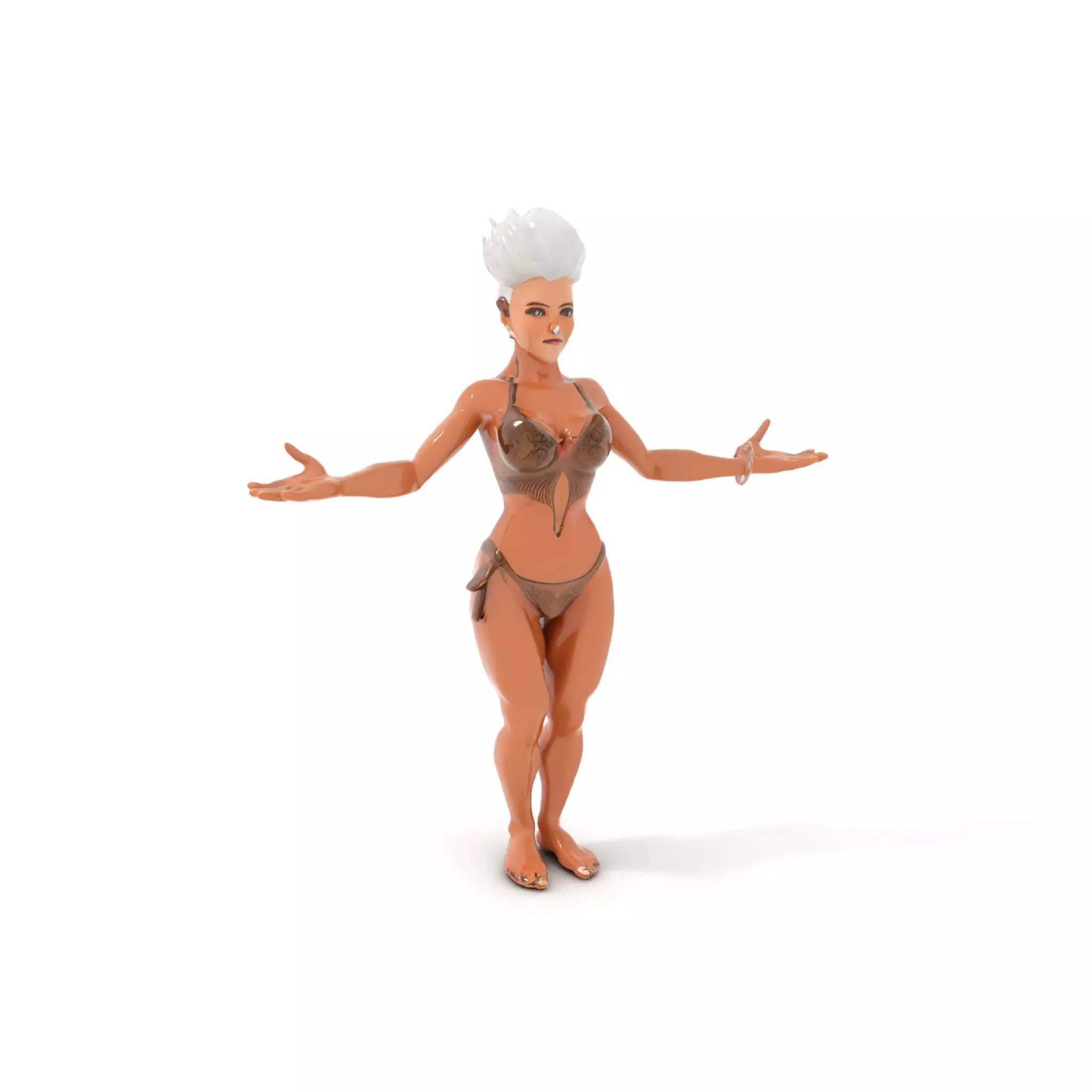 Fierce Warrior Woman Rigged and Animated with White Hair Low-poly 3D model_0
