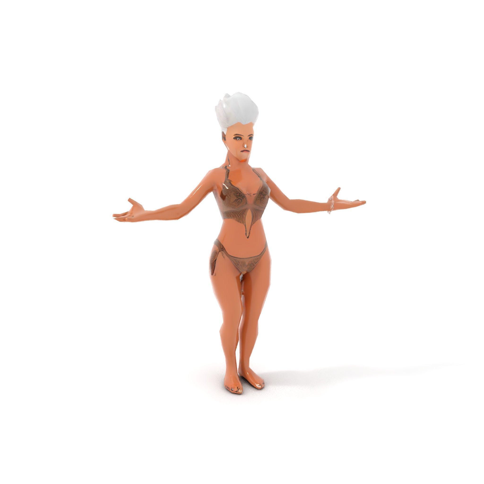 Fierce Warrior Woman Rigged and Animated with White Hair Low-poly 3D model_8
