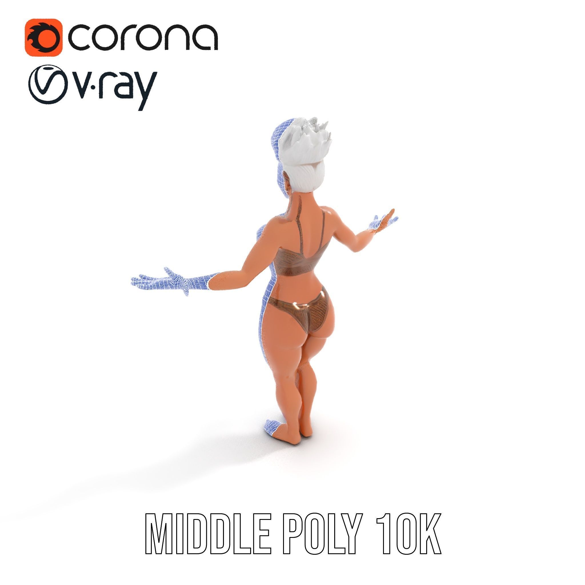 Fierce Warrior Woman Rigged and Animated with White Hair Low-poly 3D model_32