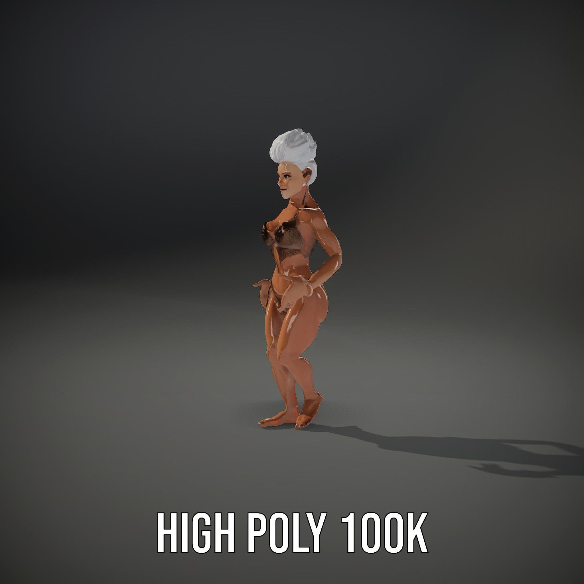 Fierce Warrior Woman Rigged and Animated with White Hair Low-poly 3D model_33