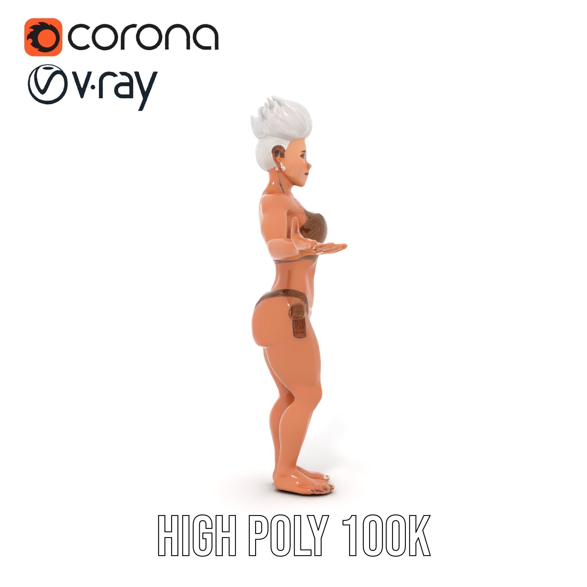 Fierce Warrior Woman Rigged and Animated with White Hair Low-poly 3D model_17