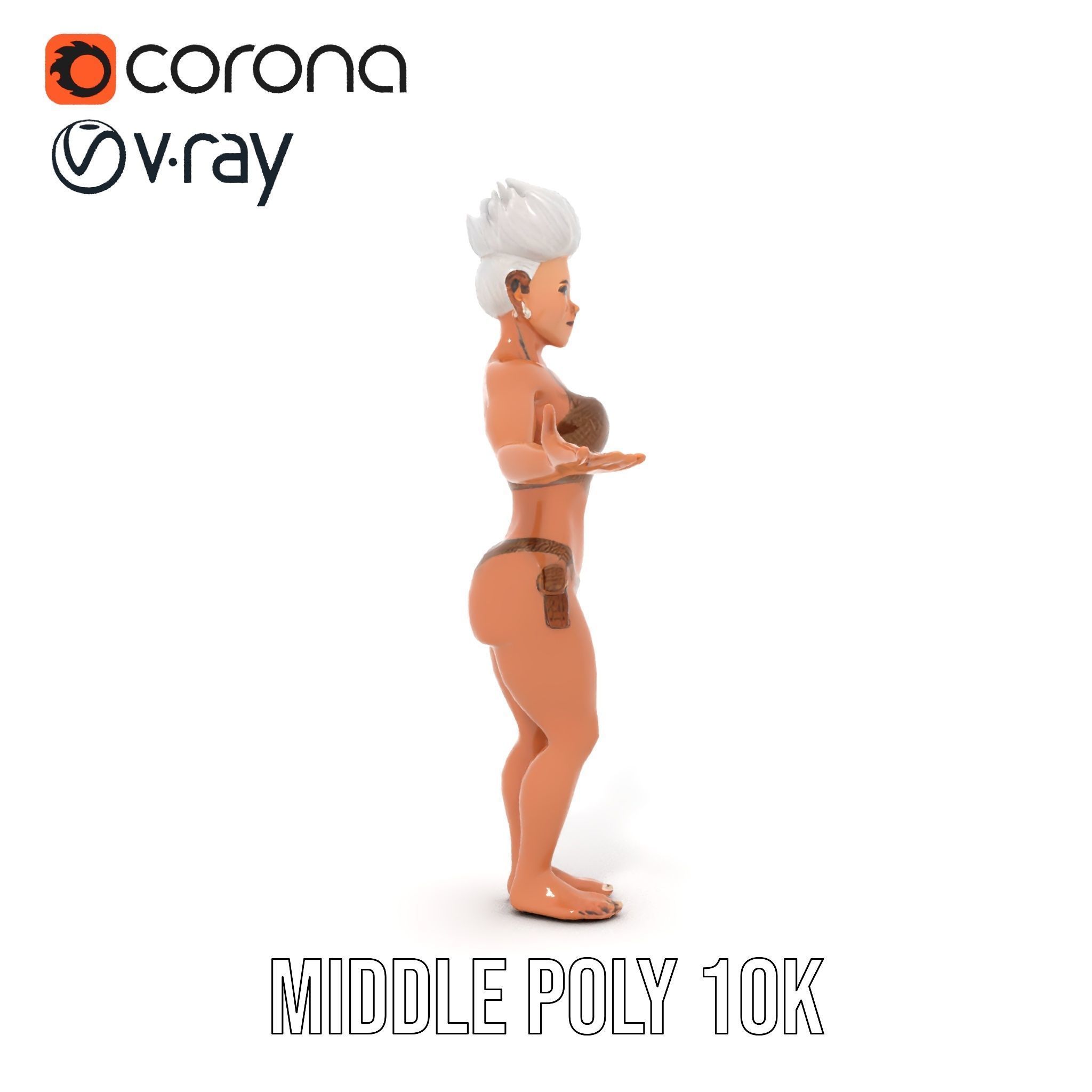 Fierce Warrior Woman Rigged and Animated with White Hair Low-poly 3D model_18