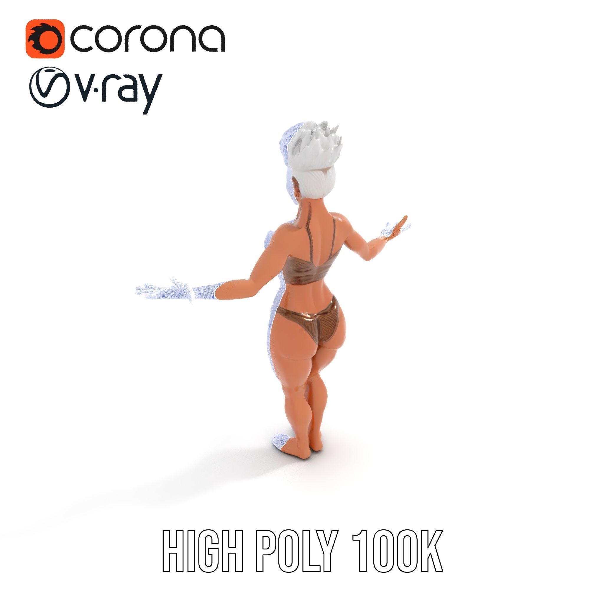 Fierce Warrior Woman Rigged and Animated with White Hair Low-poly 3D model_26