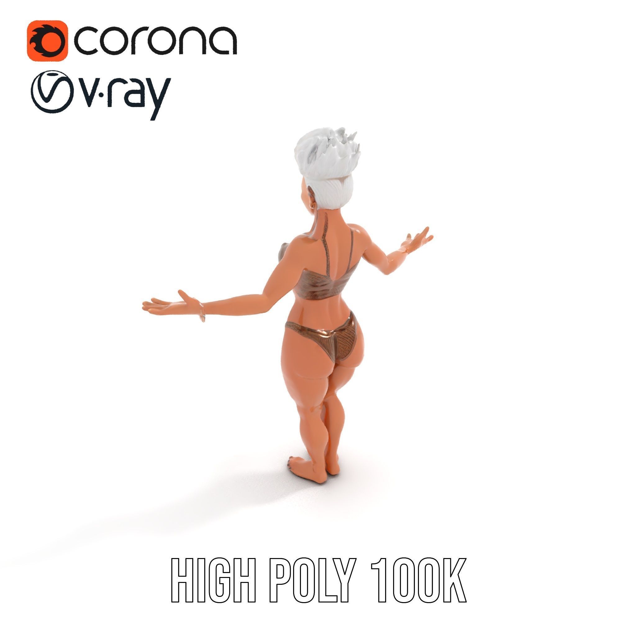Fierce Warrior Woman Rigged and Animated with White Hair Low-poly 3D model_20