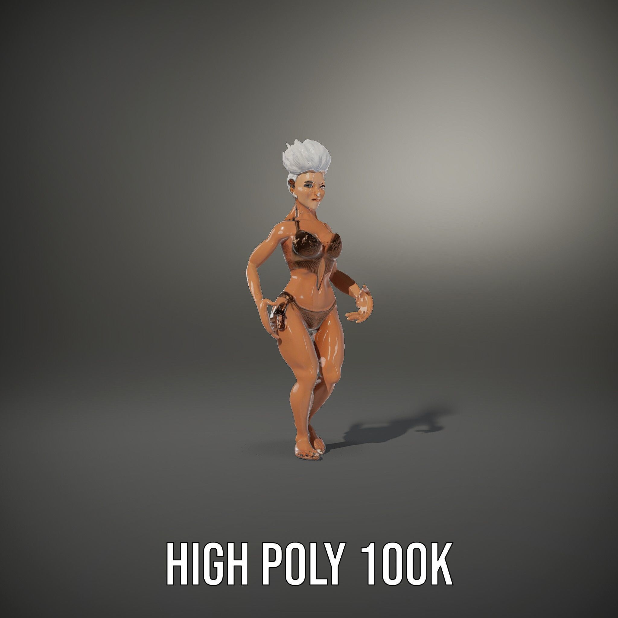Fierce Warrior Woman Rigged and Animated with White Hair Low-poly 3D model_23