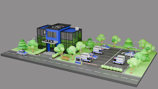 Low-Poly Police Station - Modular Stylized City Pack Low-poly 3D model