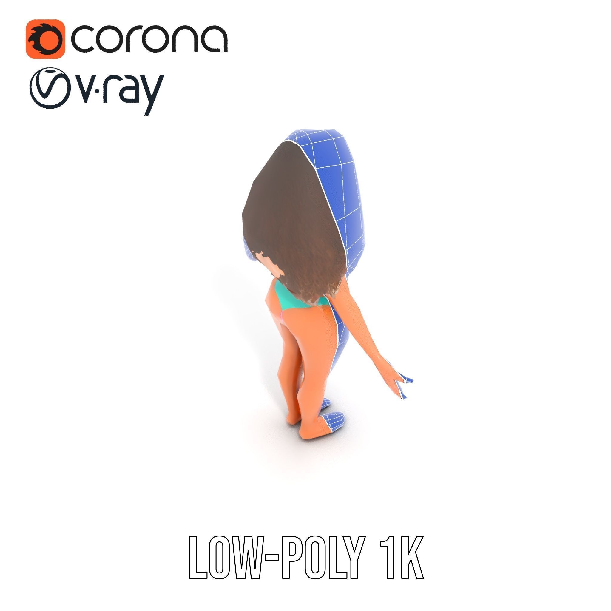 Beachwear Female D Character Rigged and Animated Low-poly 3D model_27