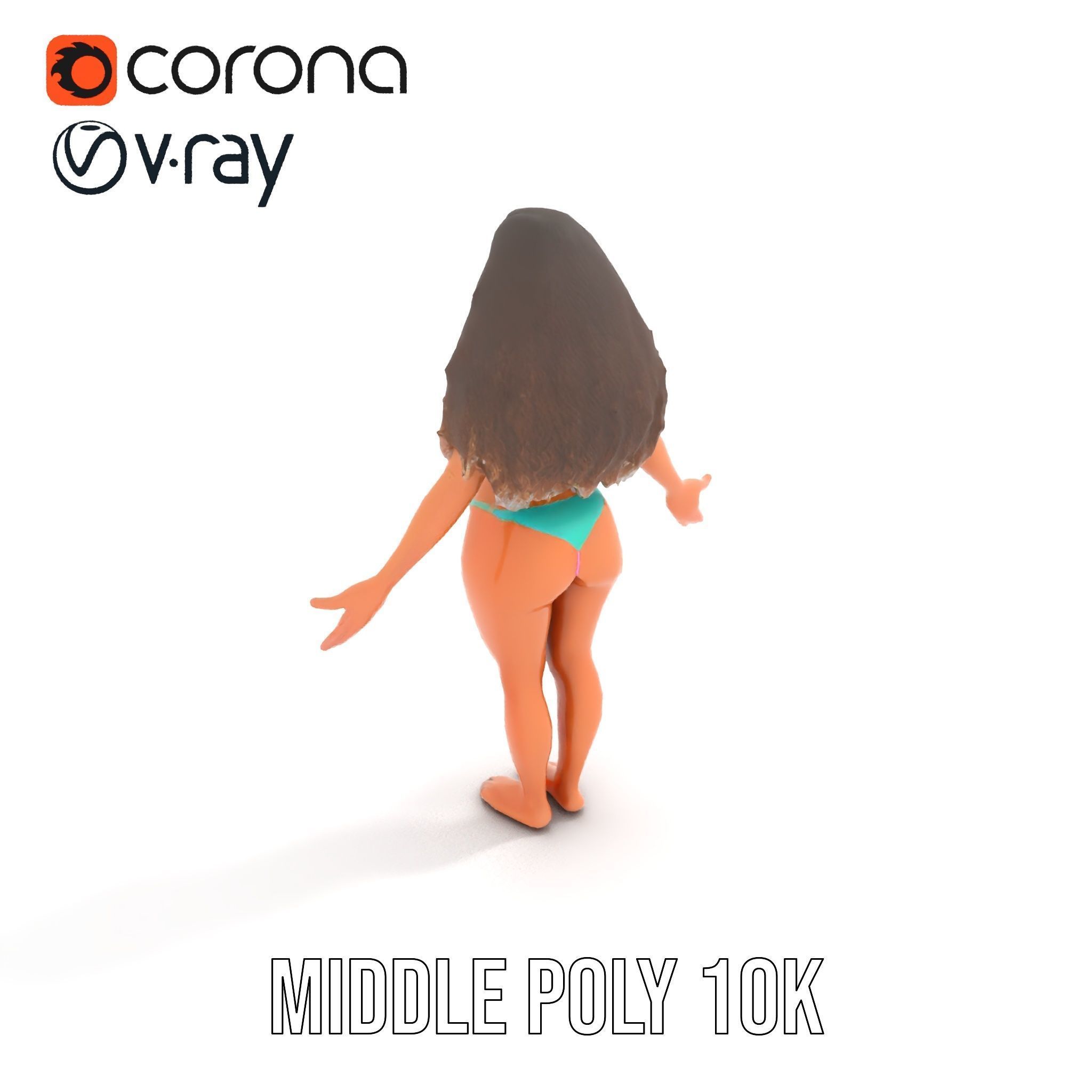 Beachwear Female D Character Rigged and Animated Low-poly 3D model_15