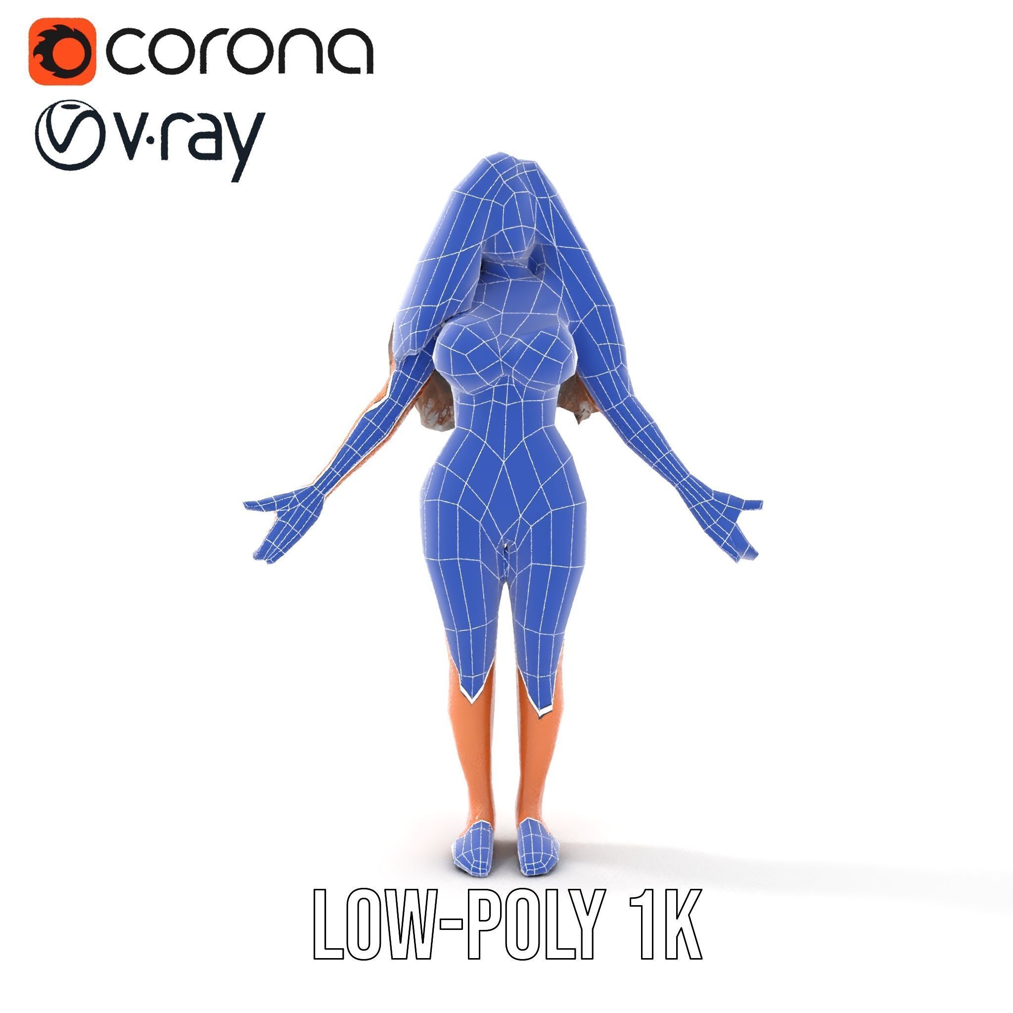 Beachwear Female D Character Rigged and Animated Low-poly 3D model_8