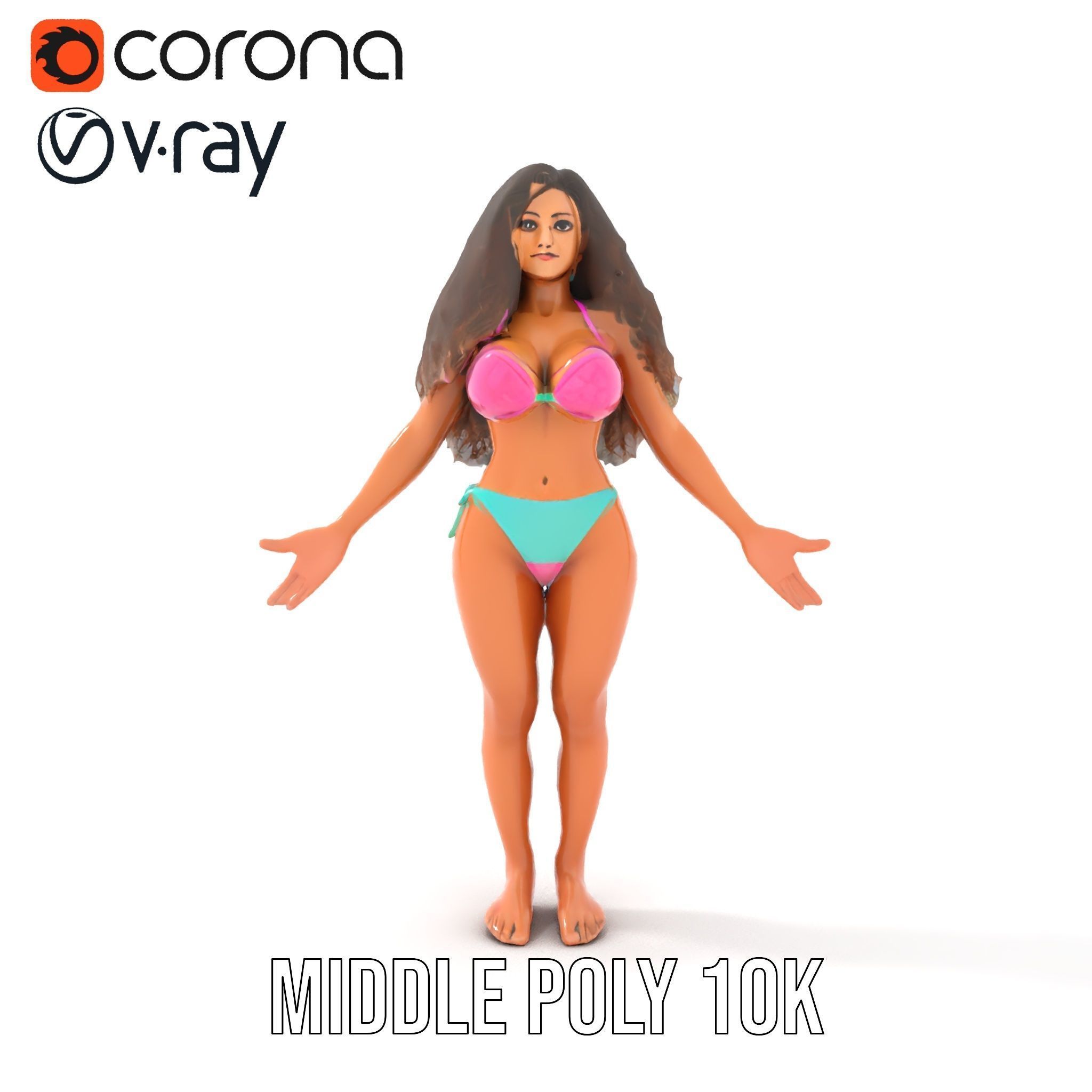 Beachwear Female D Character Rigged and Animated Low-poly 3D model_20